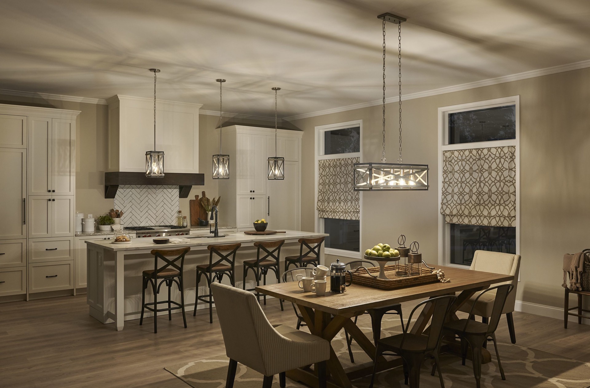 slide 6 of 6, Kichler Stetton 1 -Light Anvil Iron and Distressed Antique Grey Farmhouse Square Small Hanging Pendant light, 1 ct