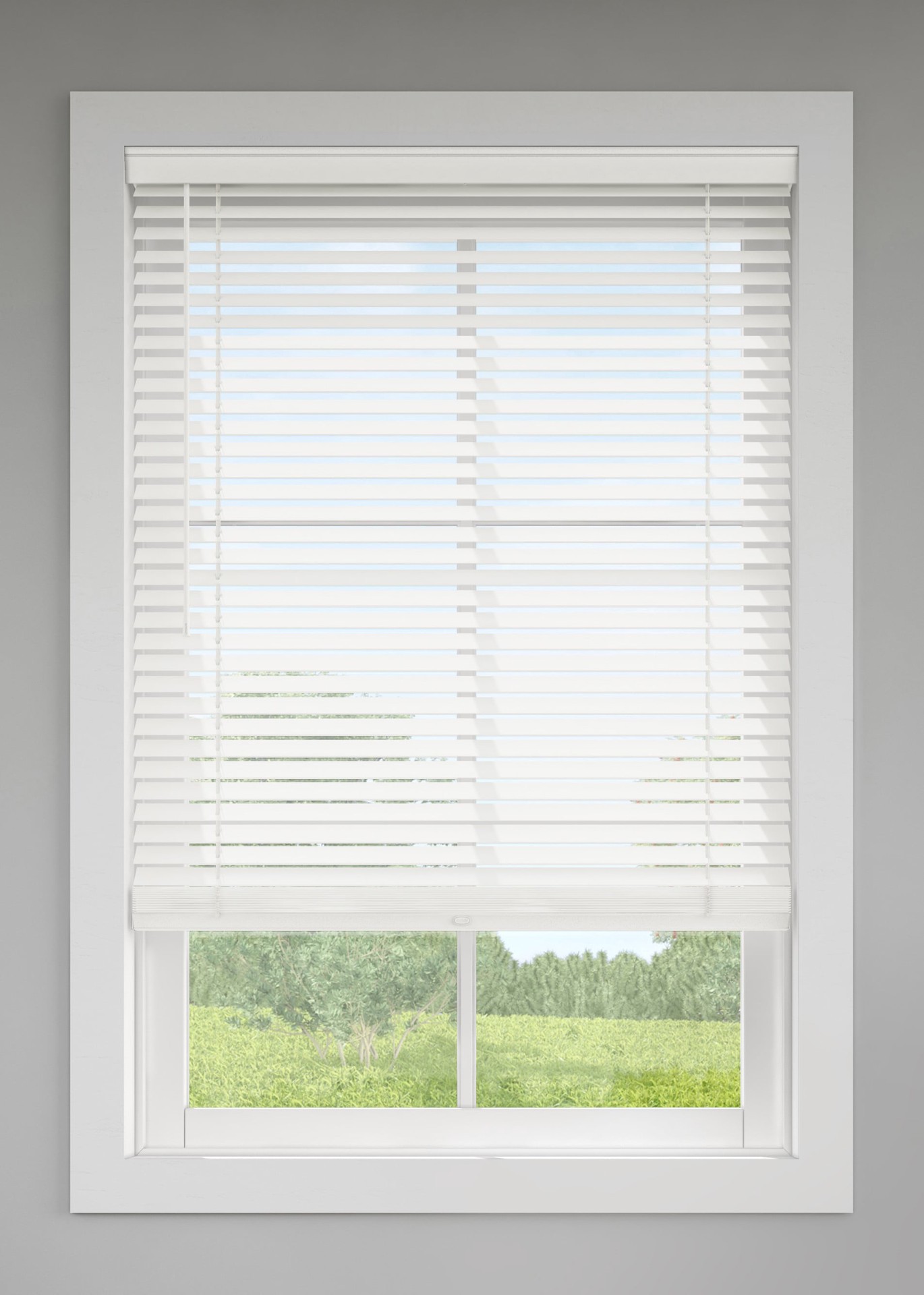 slide 1 of 6, LEVOLOR Trim+Go 2-in Slat Width 23-in x 64-in Cordless White Faux Wood Room Darkening Horizontal Blinds, 1 ct