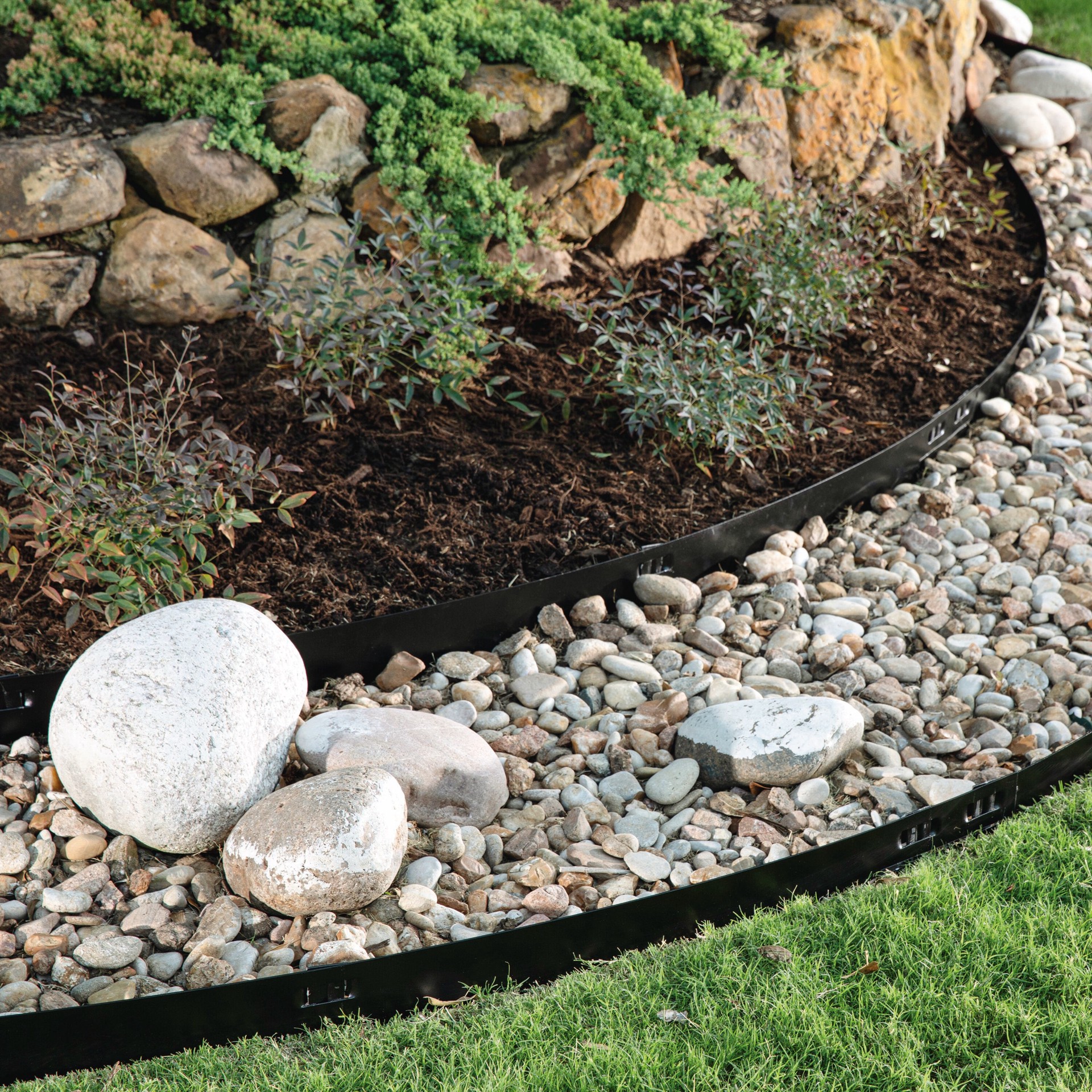 slide 5 of 6, Colmet 4-ft x 4-in The Original Attached-Stake Black Texture Steel Landscape edging section with stakes, 1 ct