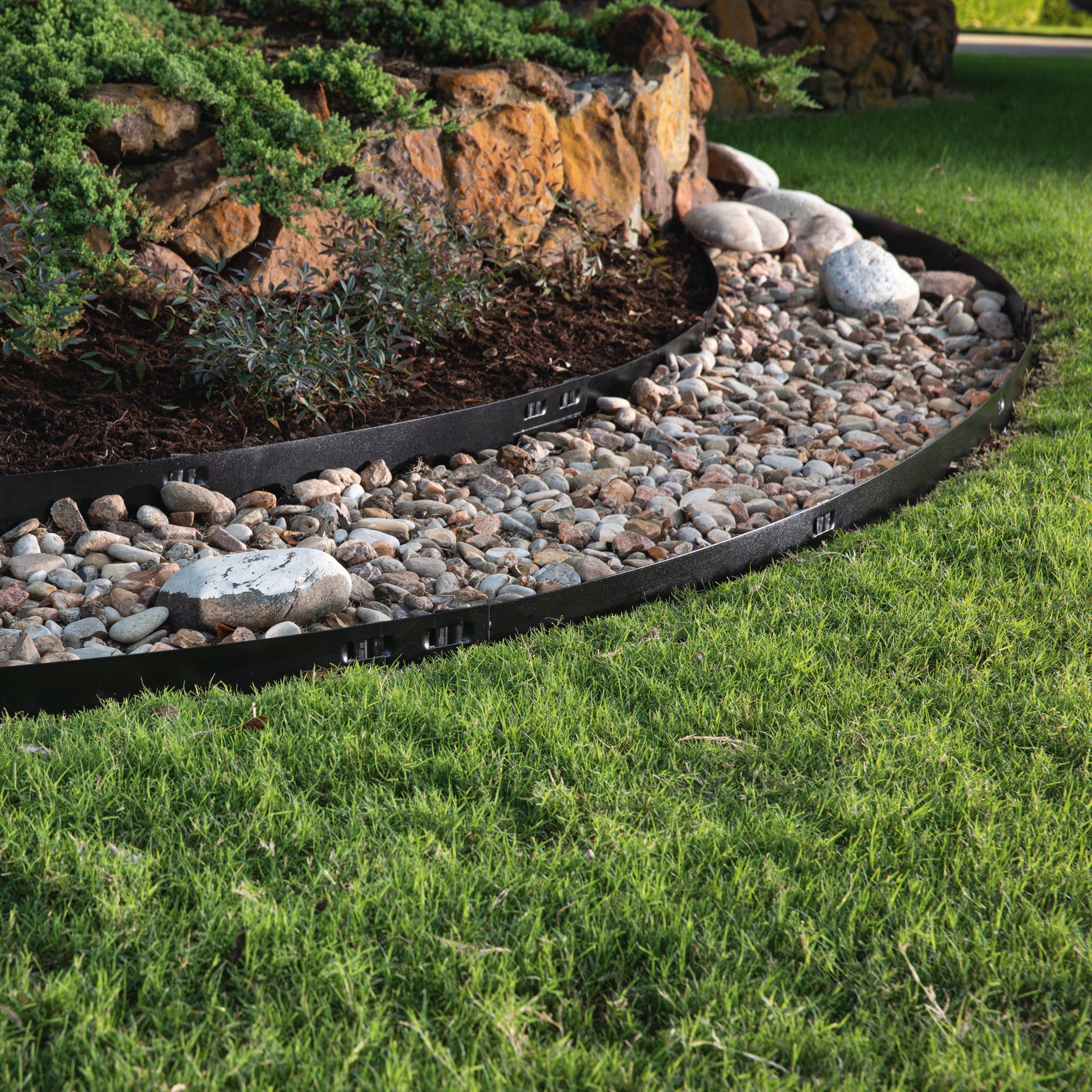 slide 6 of 6, Colmet 4-ft x 4-in The Original Attached-Stake Black Texture Steel Landscape edging section with stakes, 1 ct