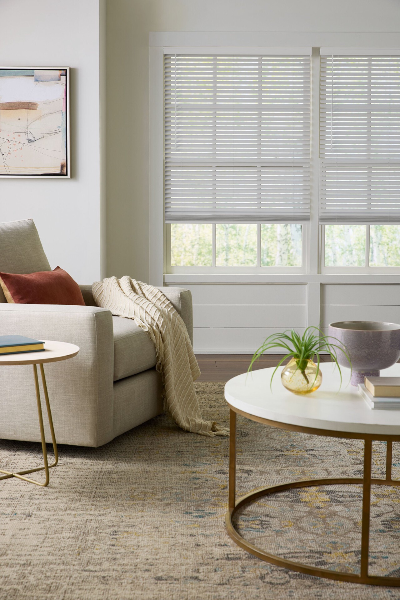 slide 3 of 6, LEVOLOR Trim+Go 2.5-in Slat Width 57-in x 72-in Cordless White Faux Wood Room Darkening Horizontal Blinds, 1 ct