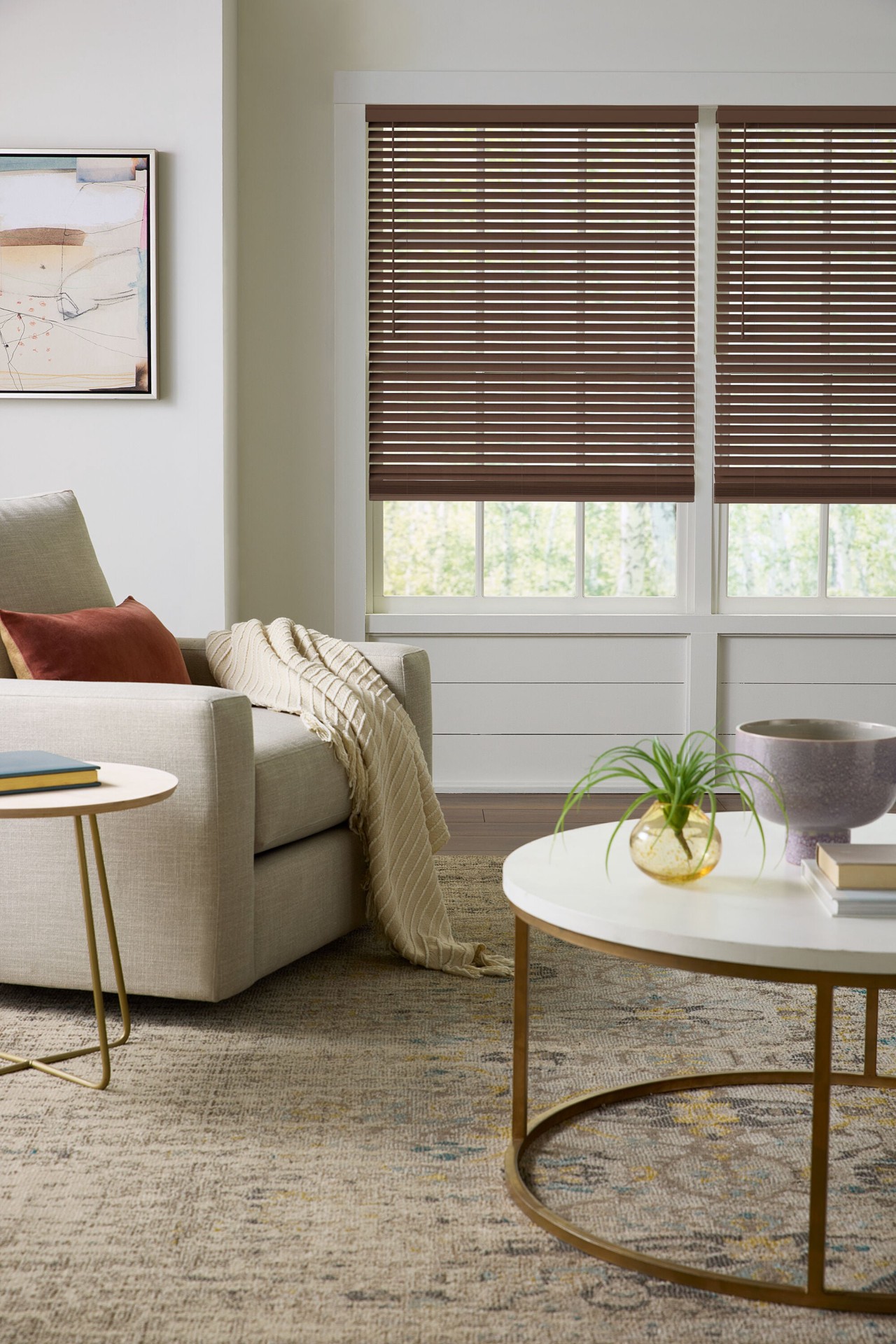 slide 5 of 6, LEVOLOR Trim+Go 2-in Slat Width 57-in x 64-in Cordless Walnut Faux Wood Room Darkening Horizontal Blinds, 1 ct