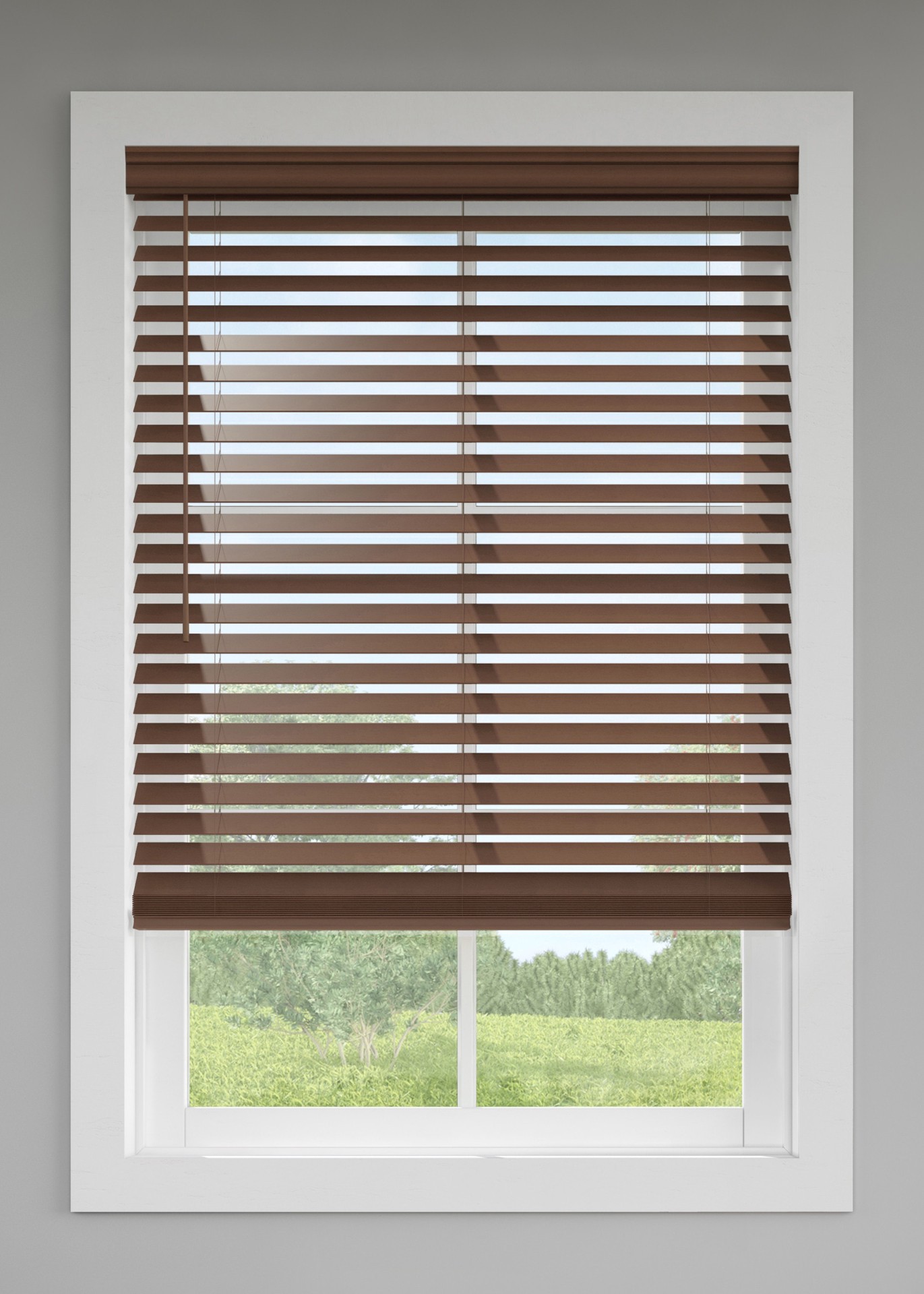 slide 1 of 6, LEVOLOR Trim+Go 2-in Slat Width 57-in x 64-in Cordless Walnut Faux Wood Room Darkening Horizontal Blinds, 1 ct