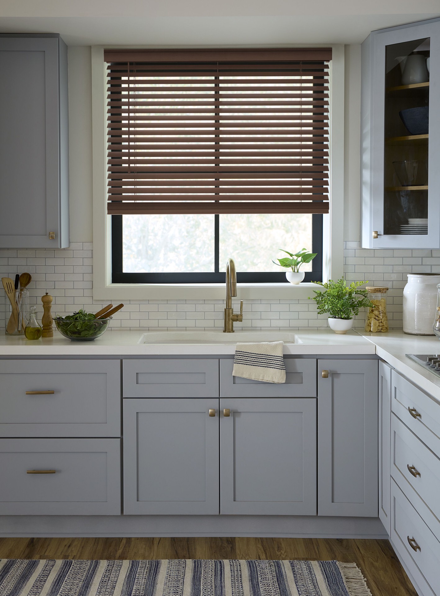 slide 4 of 6, LEVOLOR Trim+Go 2-in Slat Width 62-in x 64-in Cordless Walnut Faux Wood Room Darkening Horizontal Blinds, 1 ct
