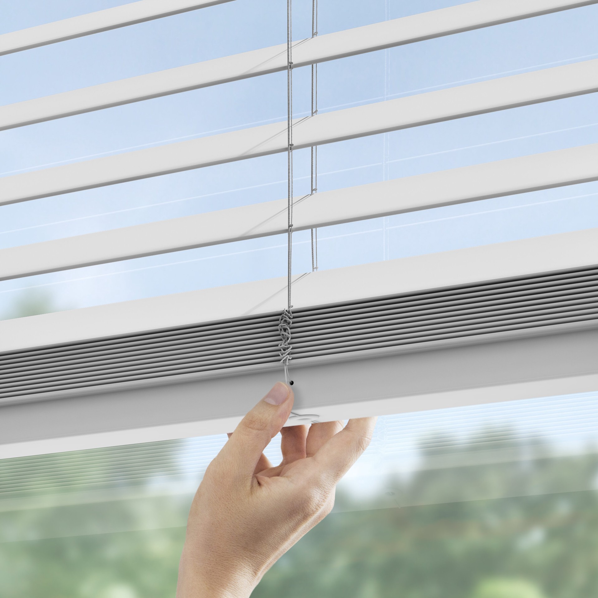 slide 6 of 6, LEVOLOR Trim+Go 2.5-in Slat Width 35-in x 72-in Cordless White Faux Wood Room Darkening Horizontal Blinds, 1 ct
