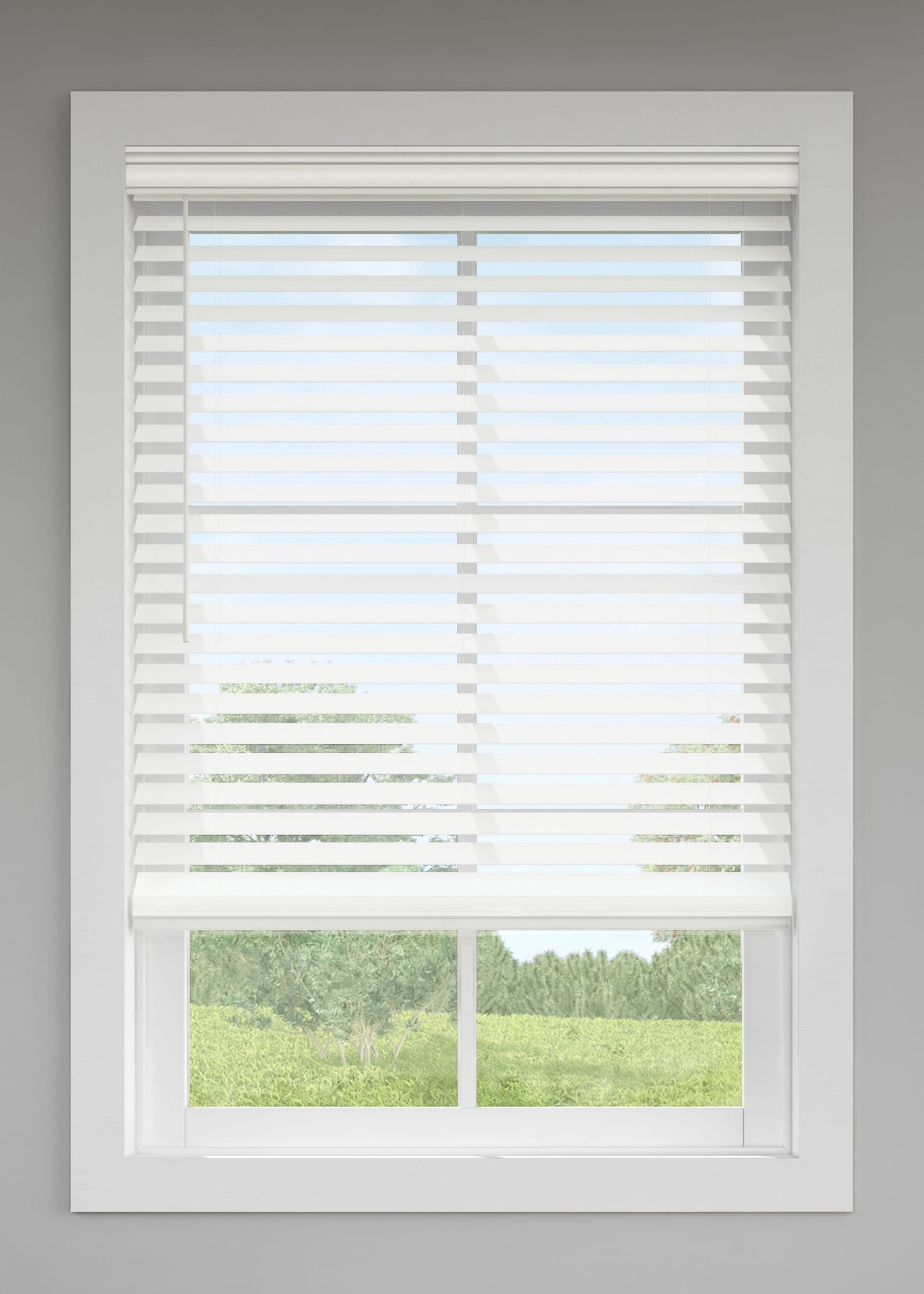 slide 1 of 6, LEVOLOR Trim+Go 2.5-in Slat Width 35-in x 72-in Cordless White Faux Wood Room Darkening Horizontal Blinds, 1 ct