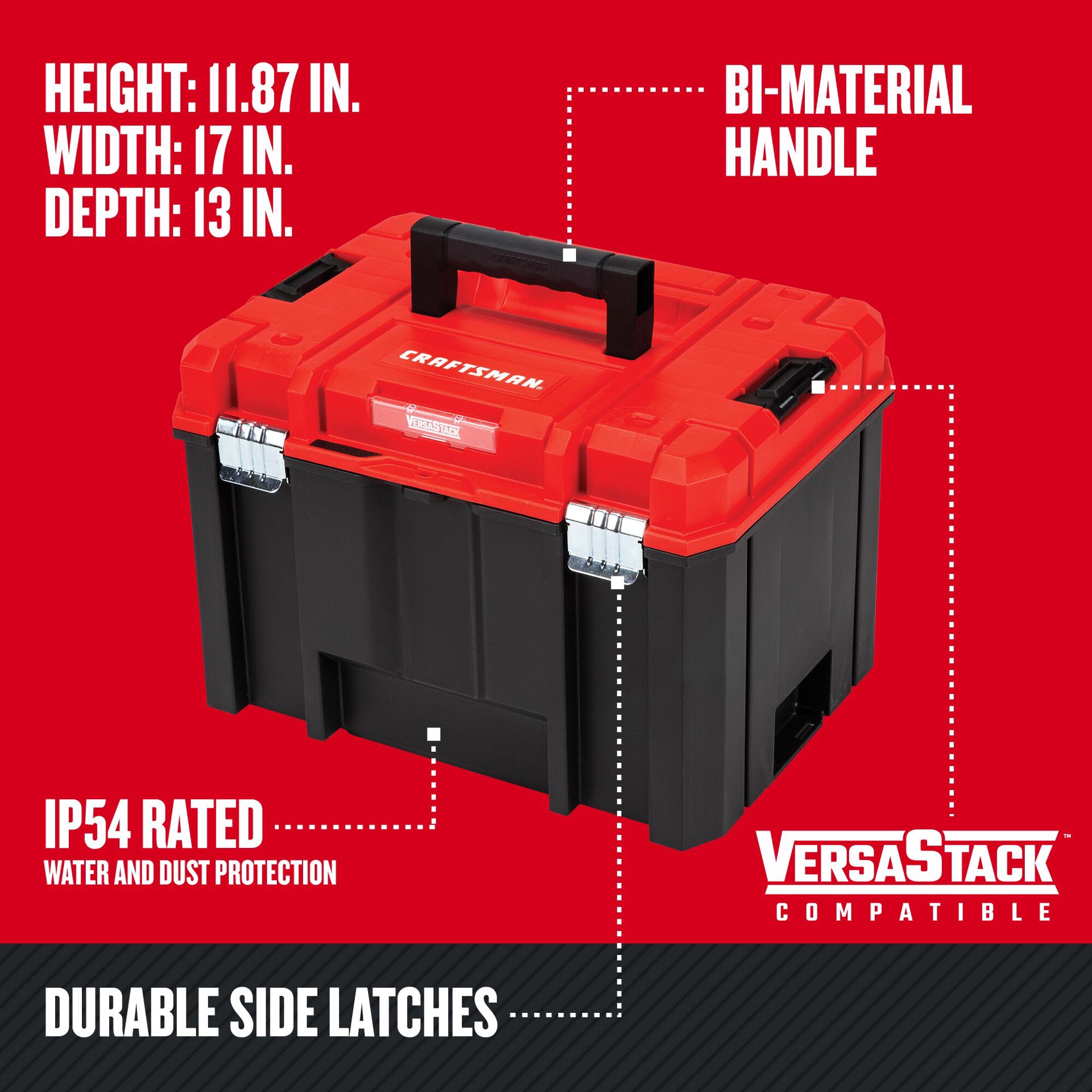 slide 4 of 6, CRAFTSMAN VERSASTACK 17-in W x 11.87-in H x 13.0-in D Red and Black Plastic Tool Box, 1 ct