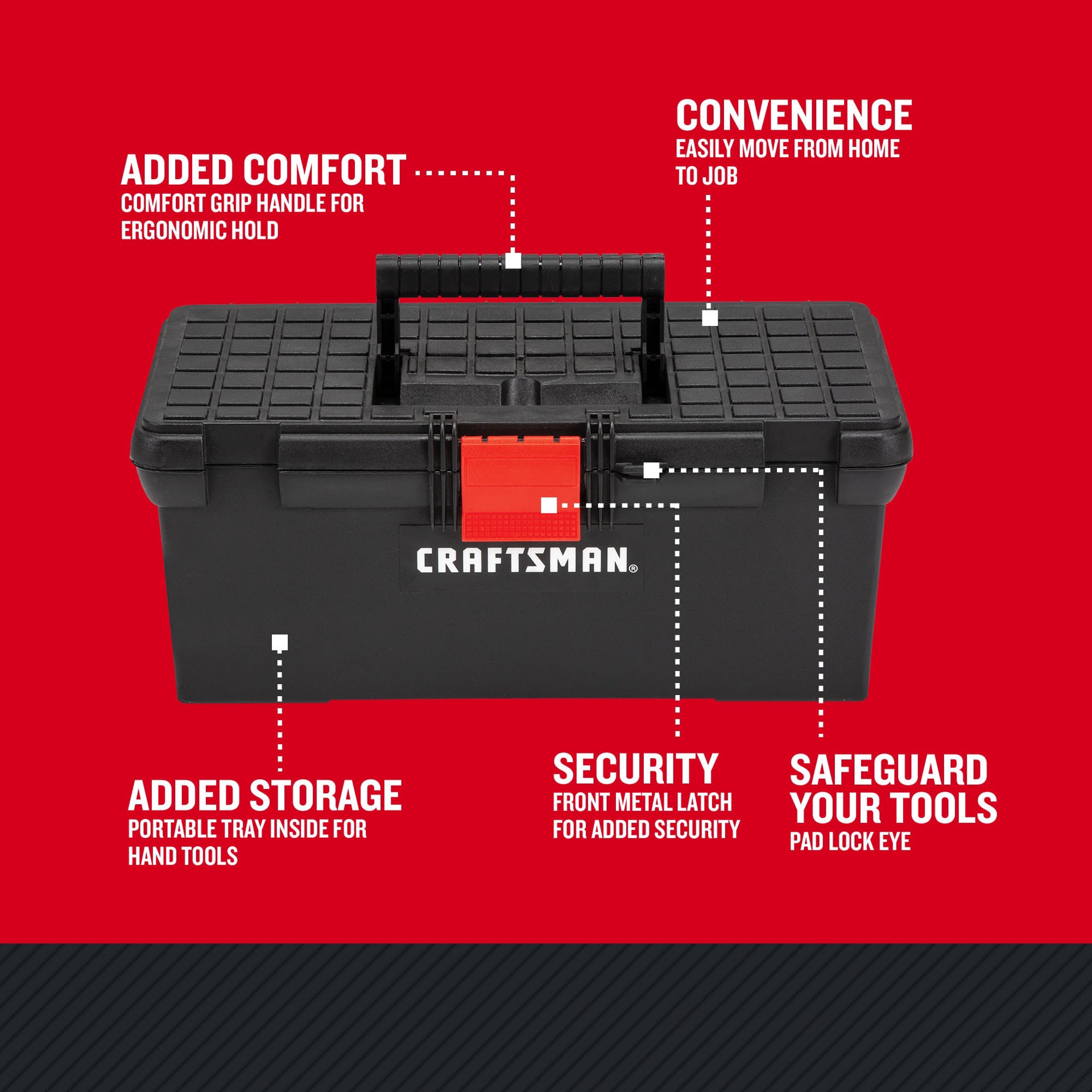 slide 3 of 6, CRAFTSMAN 16-in W x 6.4-in H x 8.5-in D Red and Black Plastic Tool Box, 1 ct