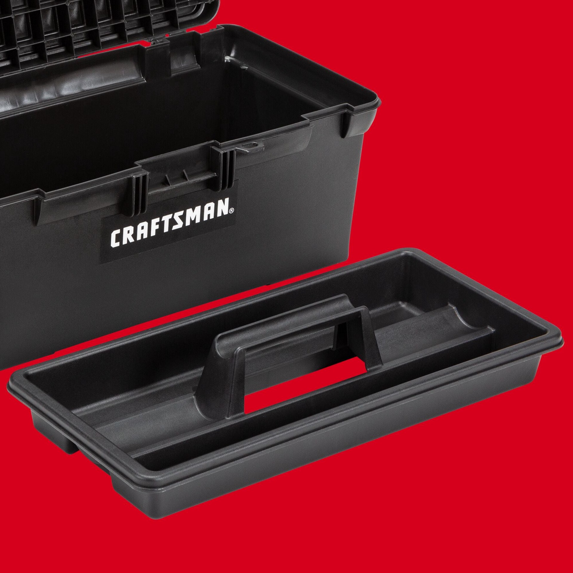 slide 6 of 6, CRAFTSMAN 16-in W x 6.4-in H x 8.5-in D Red and Black Plastic Tool Box, 1 ct