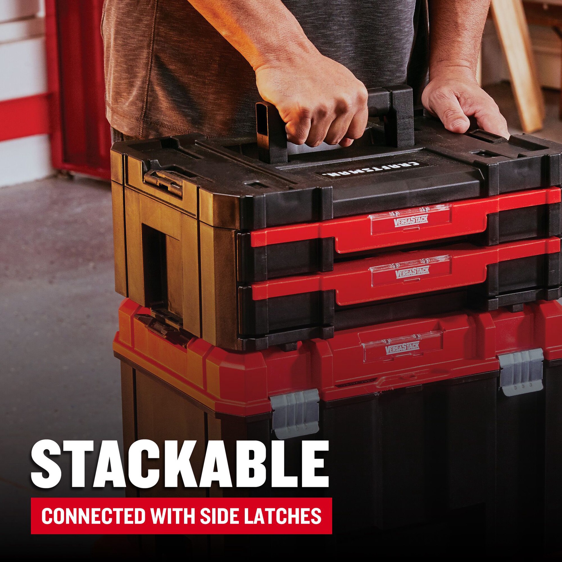 slide 4 of 6, CRAFTSMAN VERSASTACK 17-in W x 6.87-in H x 12.5-in D 2 -Drawer Red and Black Plastic Tool Box, 1 ct