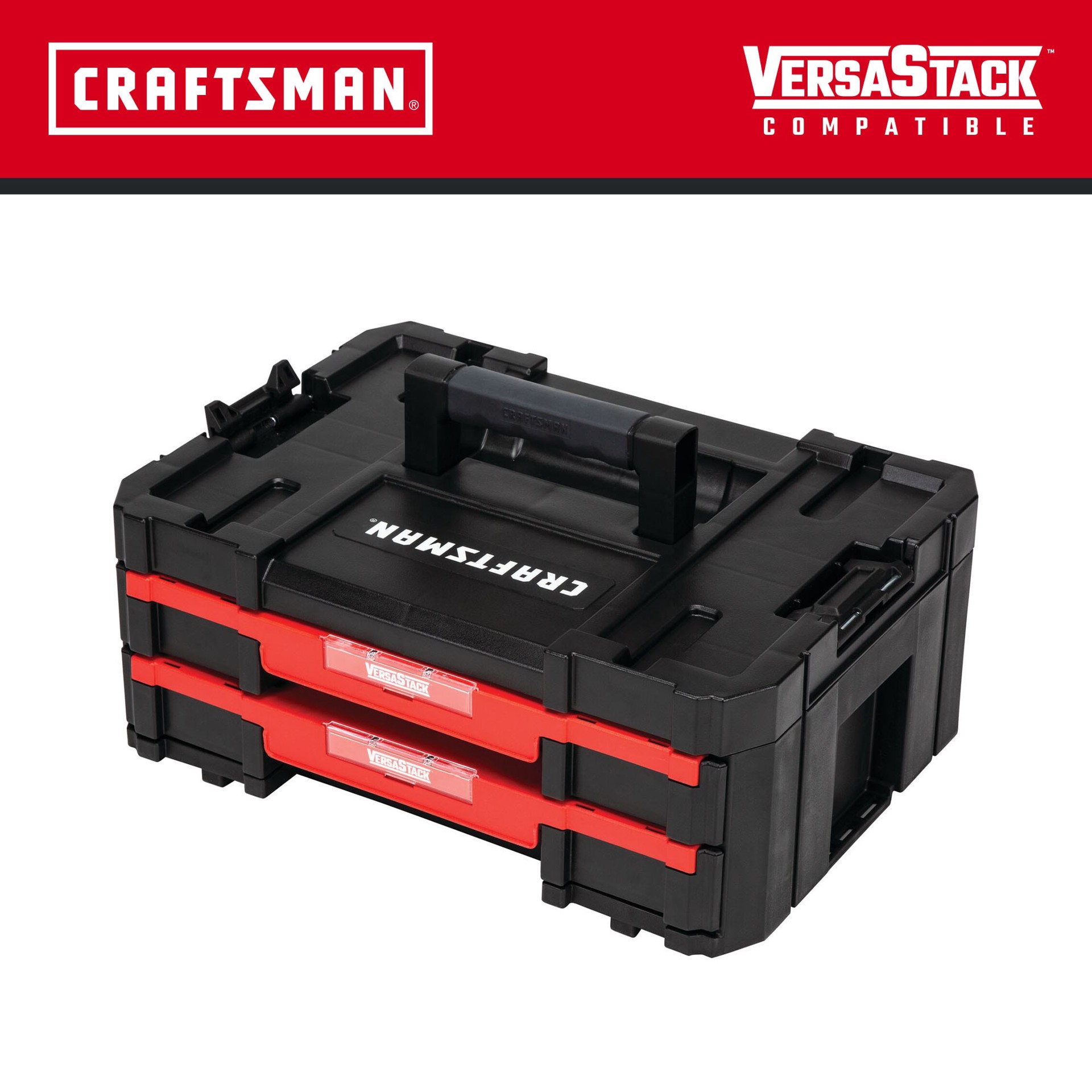 slide 3 of 6, CRAFTSMAN VERSASTACK 17-in W x 6.87-in H x 12.5-in D 2 -Drawer Red and Black Plastic Tool Box, 1 ct