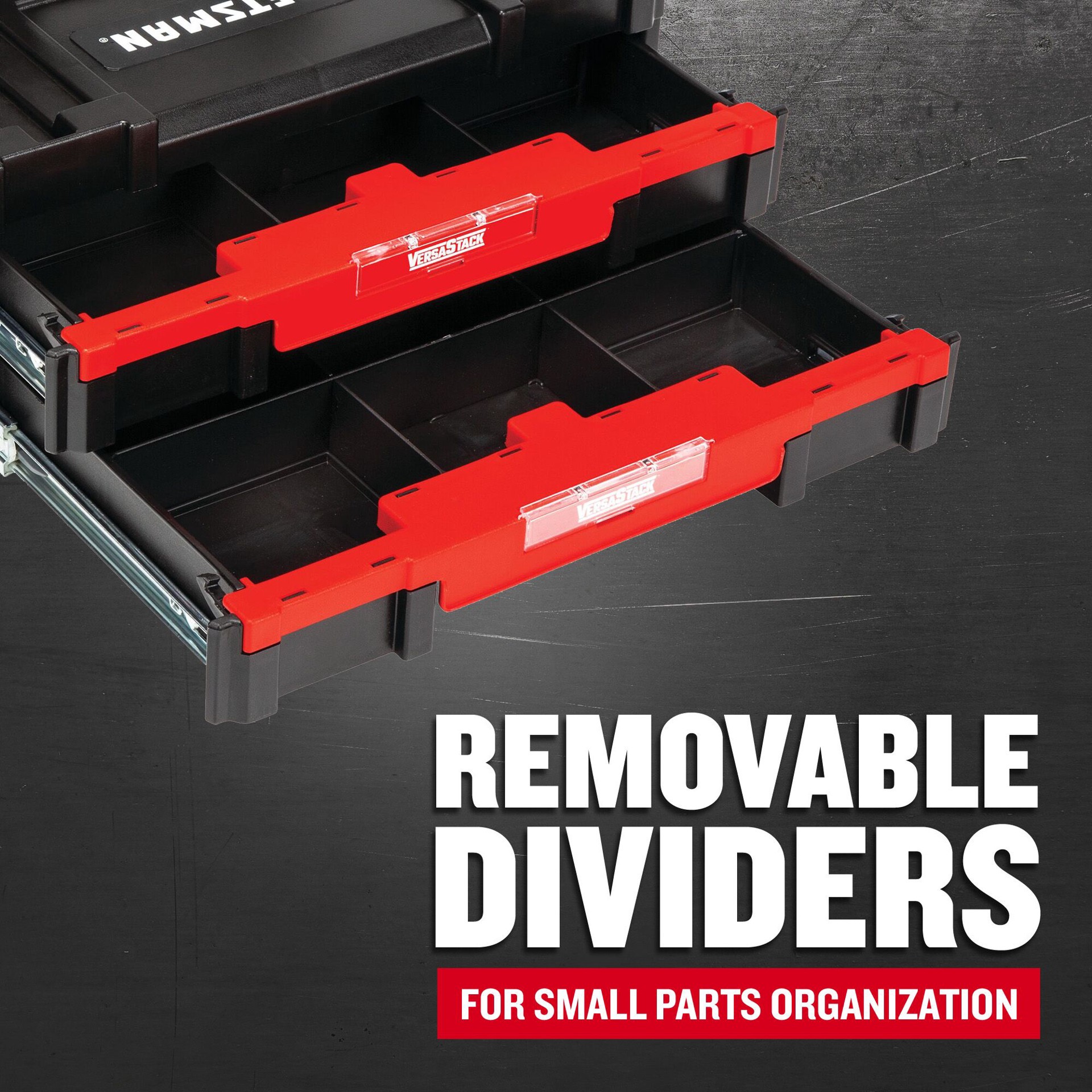 slide 5 of 6, CRAFTSMAN VERSASTACK 17-in W x 6.87-in H x 12.5-in D 2 -Drawer Red and Black Plastic Tool Box, 1 ct