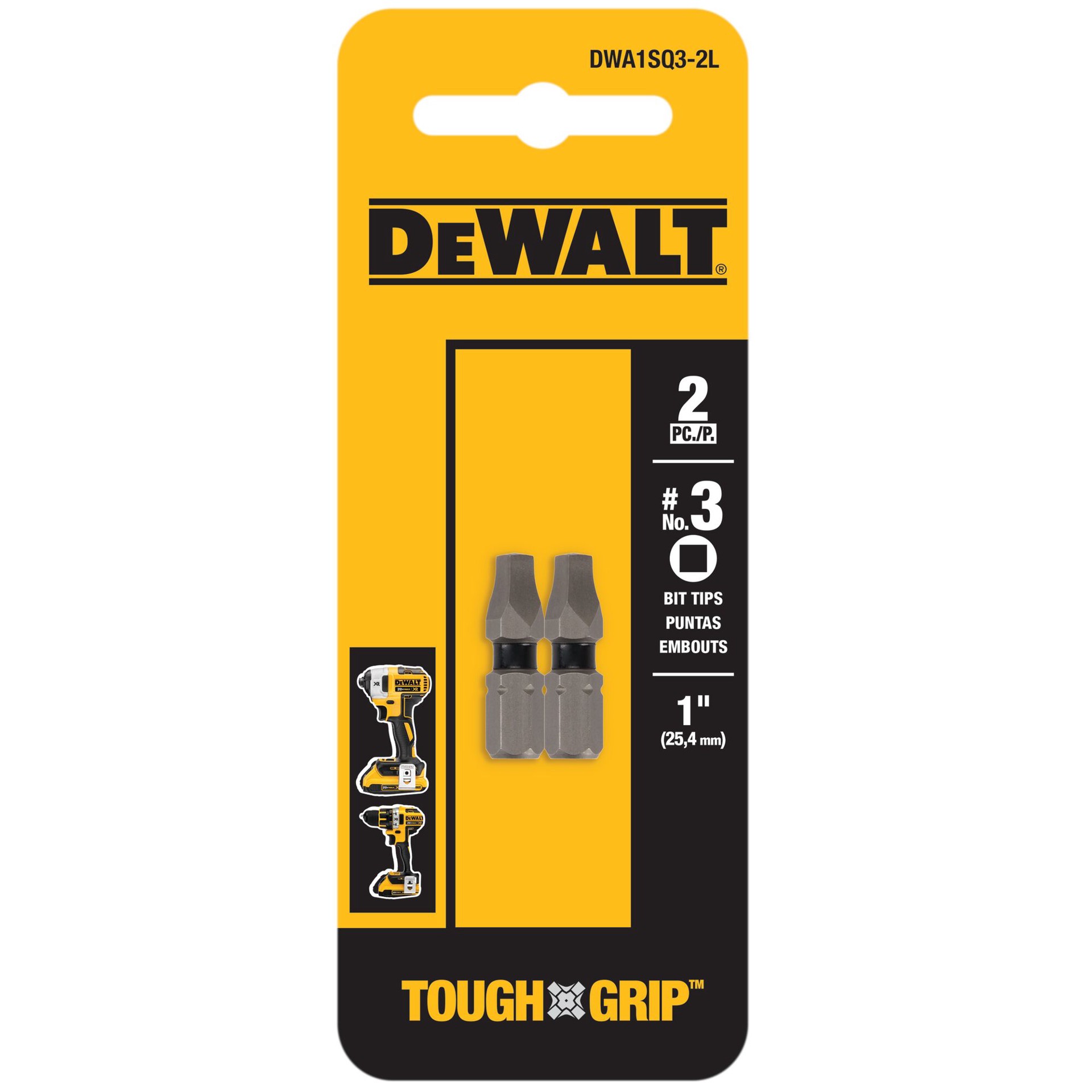 slide 1 of 4, DEWALT Tough Grip 1-in #3 Square/Robertson Screwdriver Bit (2-Piece), 1 ct