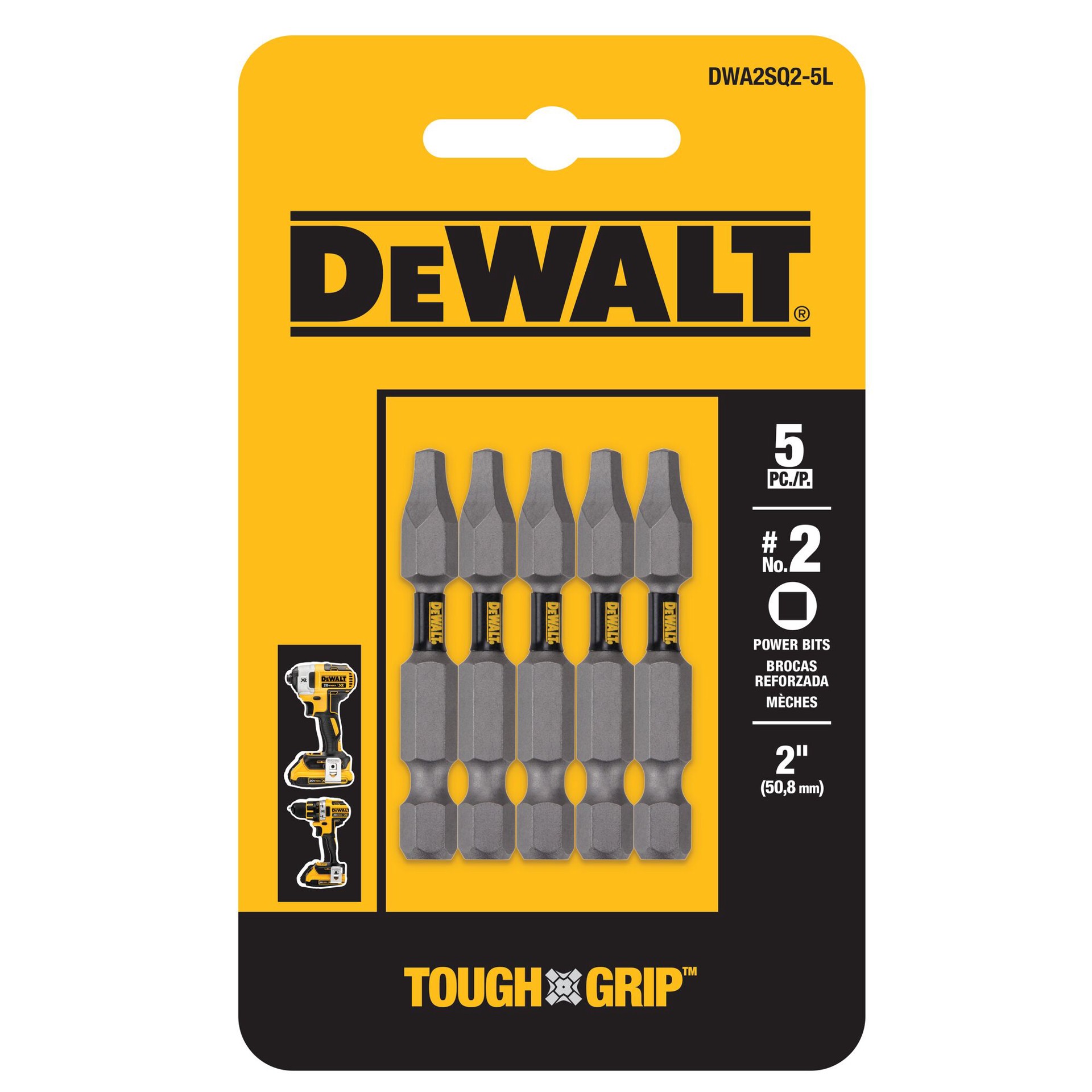 slide 5 of 6, DEWALT Tough Grip 2-in #2 Square/Robertson Screwdriver Bit (5-Piece), 1 ct