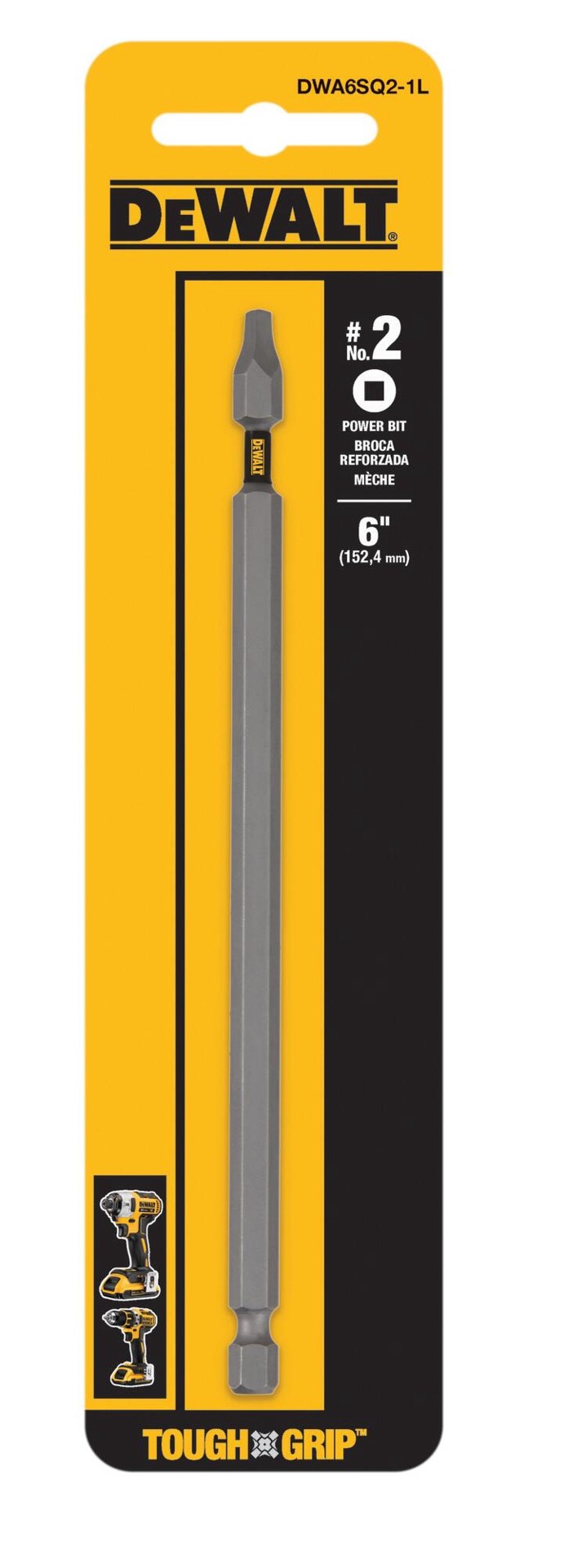 slide 1 of 6, DEWALT Tough Grip 6-in #2 Square/Robertson Screwdriver Bit, 1 ct