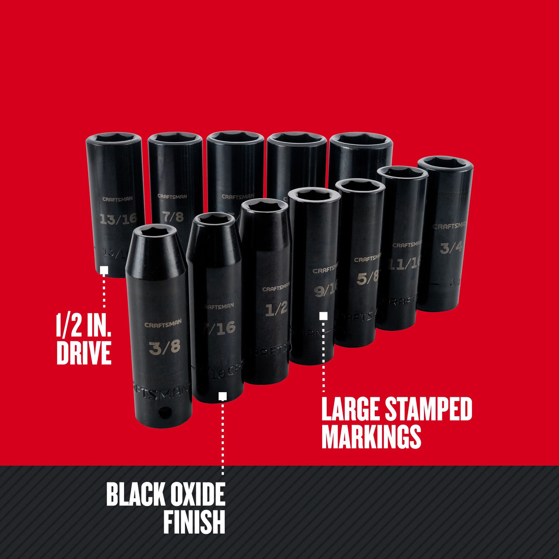 slide 3 of 6, CRAFTSMAN 12 -Piece Standard (SAE) 1/2-in Drive Set 6-point Impact Socket Set, 1 ct