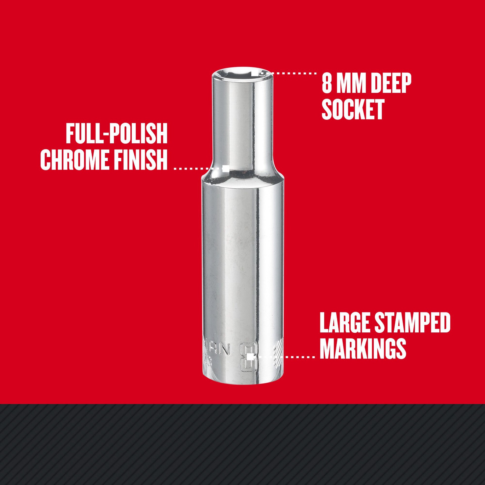 slide 2 of 6, CRAFTSMAN 3/8-in Drive Metric 8mm Deep Socket, 1 ct