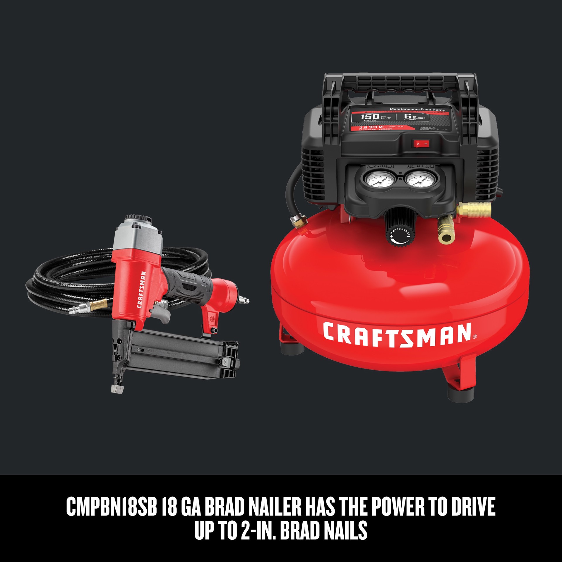 slide 5 of 6, CRAFTSMAN 6-Gallon Portable Electric 150 PSI Pancake Air Compressor with Accessories Included, 1 ct