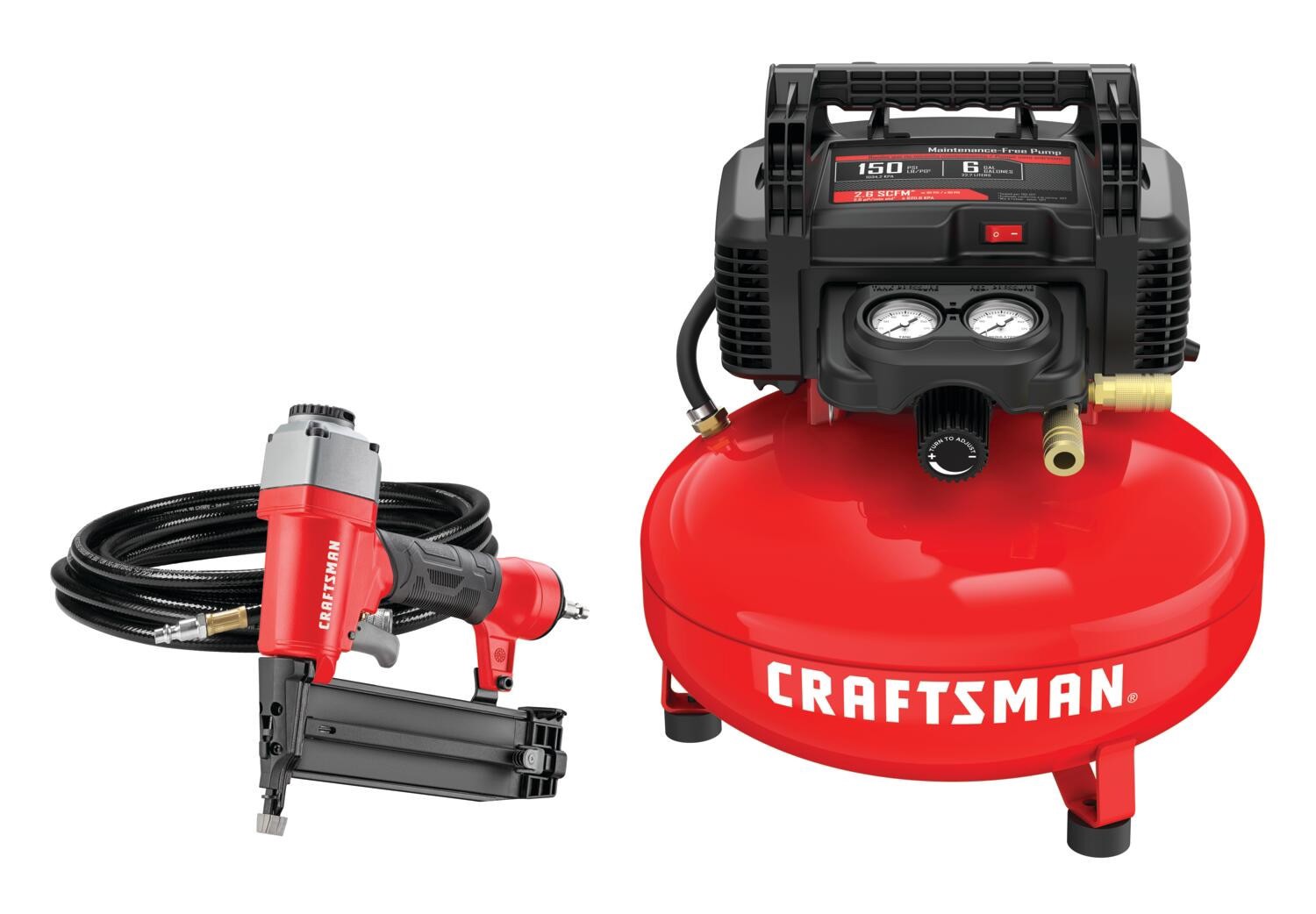 slide 1 of 6, CRAFTSMAN 6-Gallon Portable Electric 150 PSI Pancake Air Compressor with Accessories Included, 1 ct