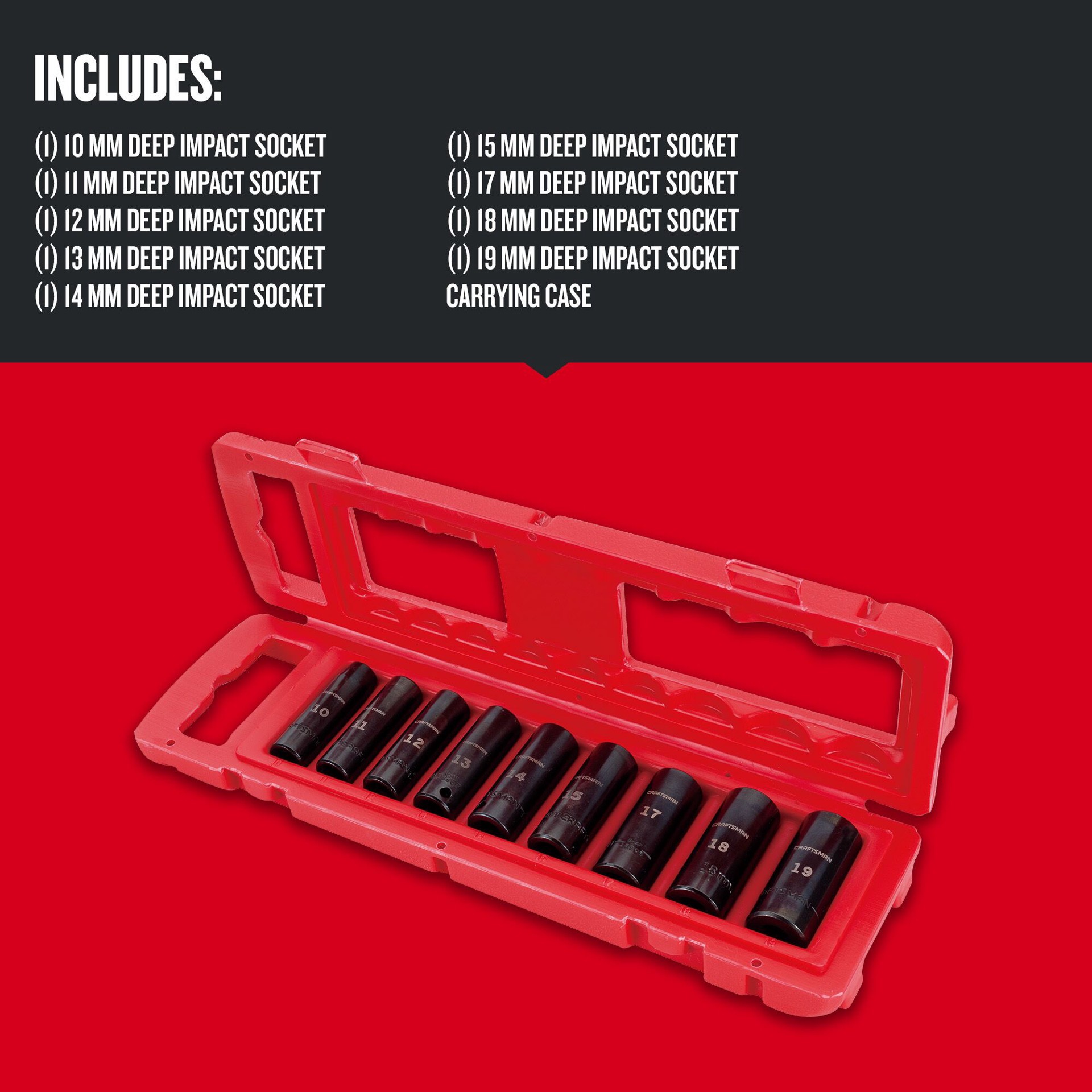slide 2 of 6, CRAFTSMAN 9 -Piece Metric 3/8-in Drive Set 6-point Impact Socket Set, 1 ct