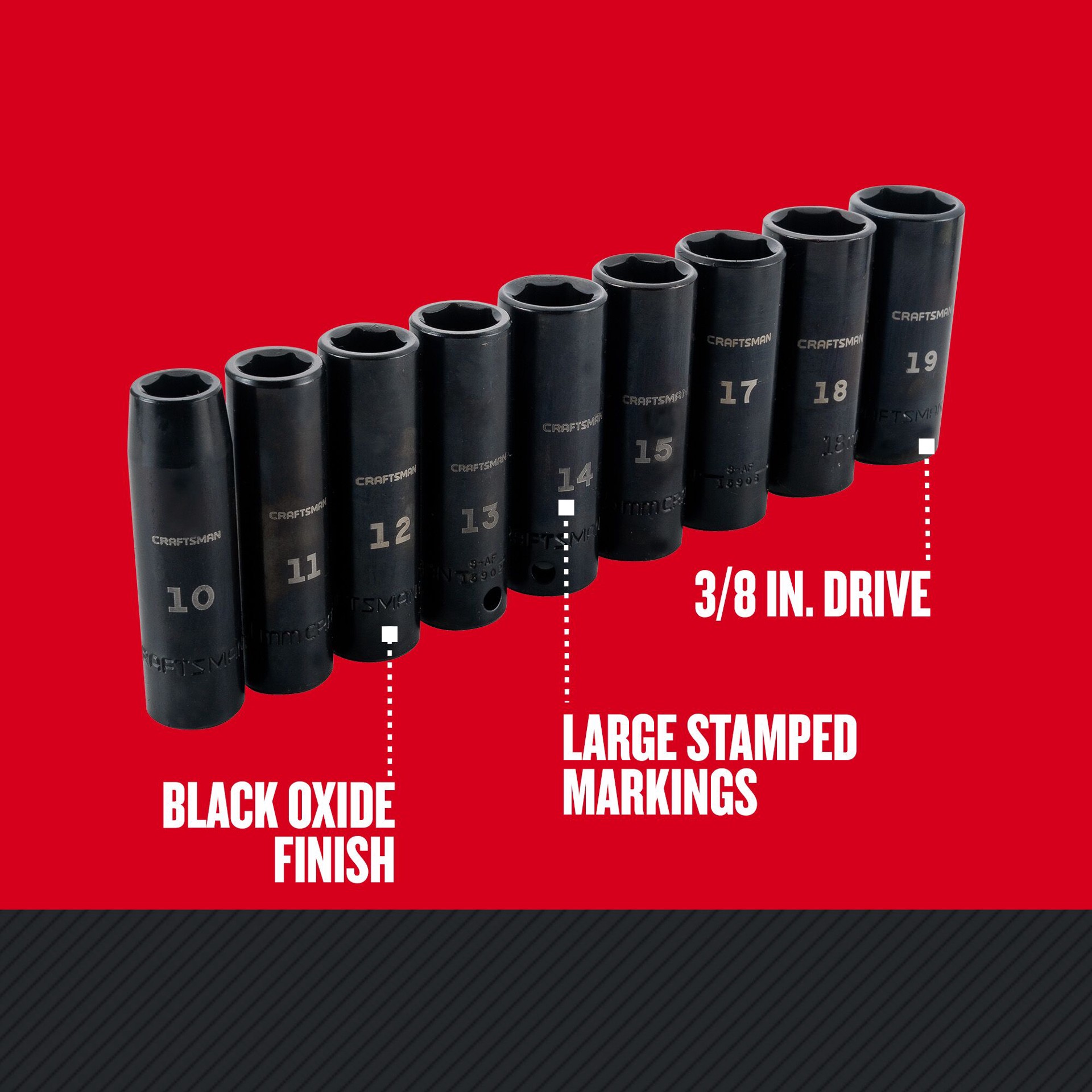 slide 3 of 6, CRAFTSMAN 9 -Piece Metric 3/8-in Drive Set 6-point Impact Socket Set, 1 ct