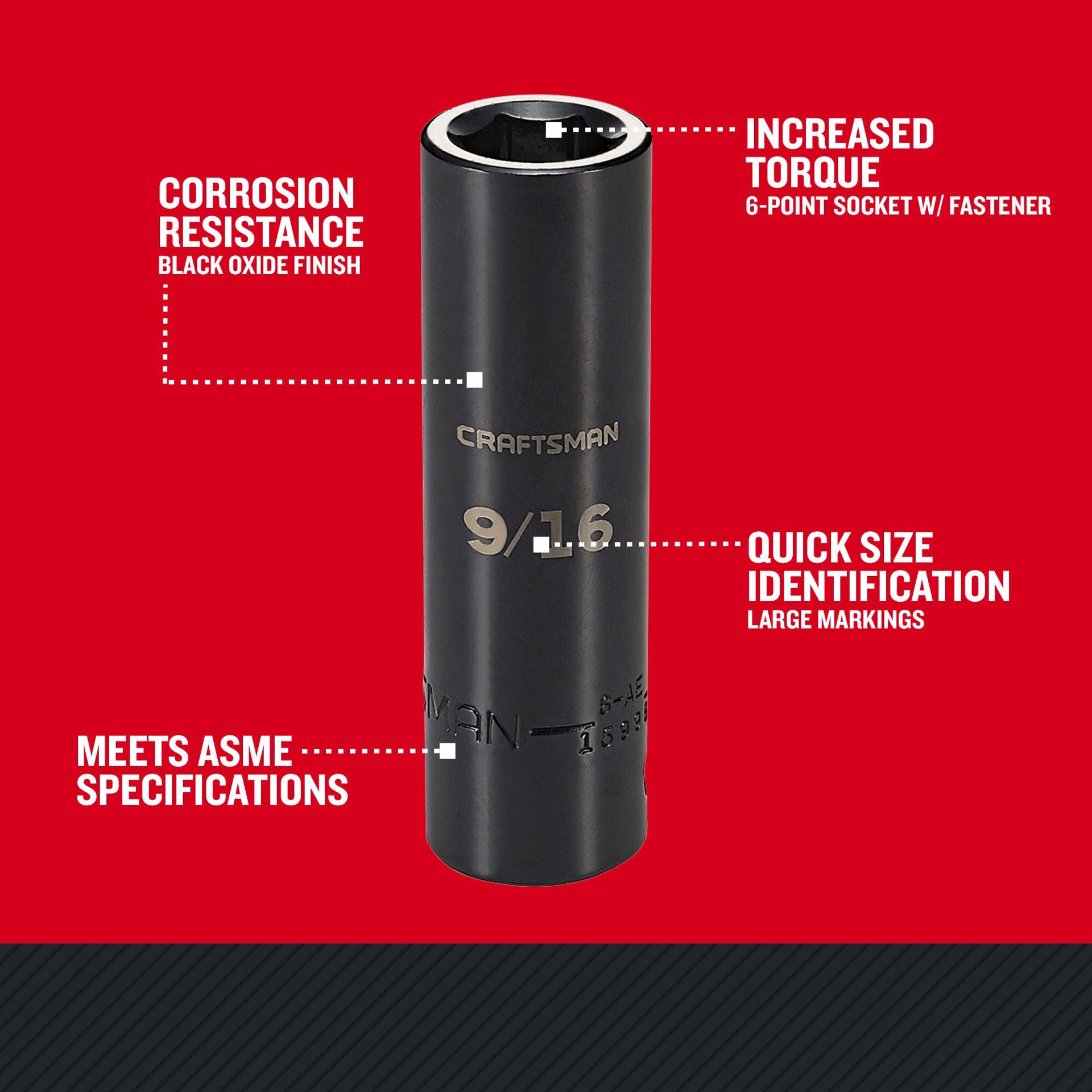 slide 2 of 6, CRAFTSMAN Standard (SAE) 1/2-in Drive 9/16-in 6-point Impact Socket Individual, 1 ct