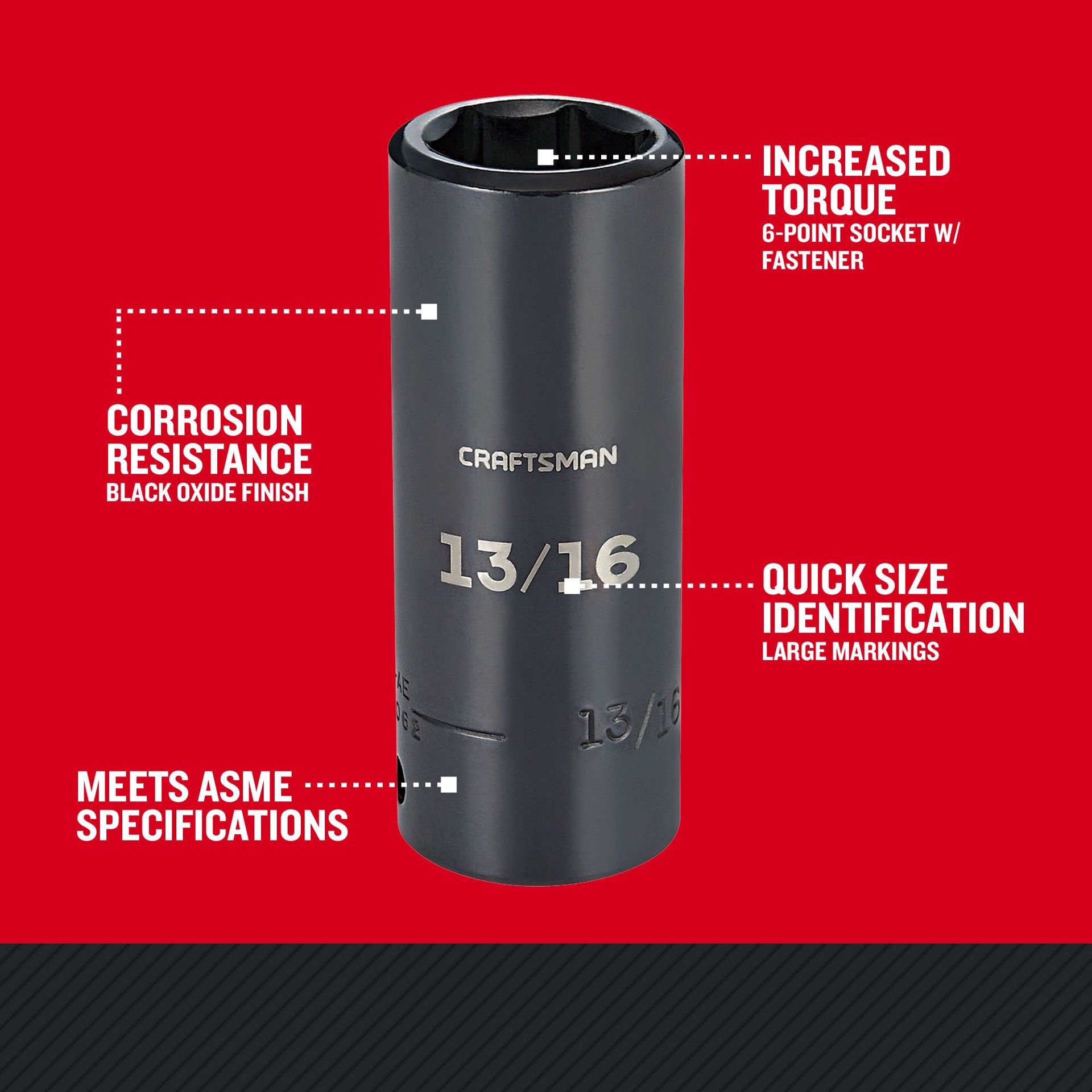 slide 2 of 6, CRAFTSMAN Standard (SAE) 1/2-in Drive 13/16-in 6-point Impact Socket Individual, 1 ct