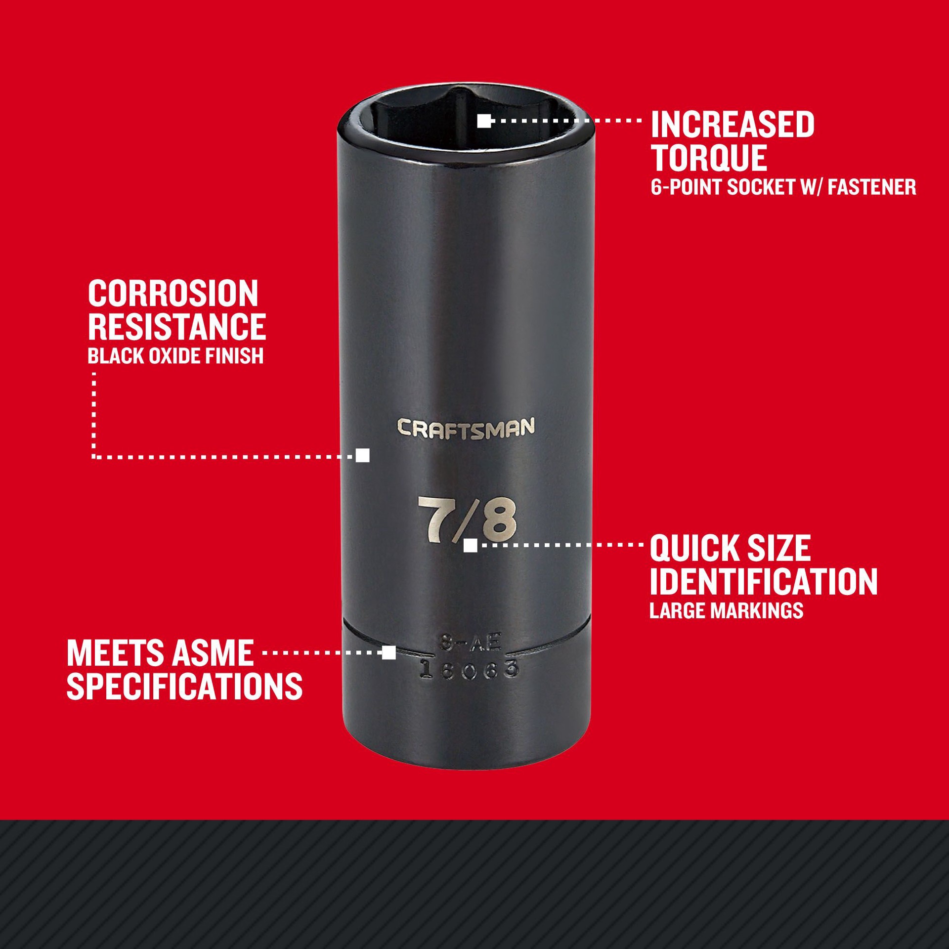 slide 2 of 6, CRAFTSMAN Standard (SAE) 1/2-in Drive 7/8-in 6-point Impact Socket Individual, 1 ct
