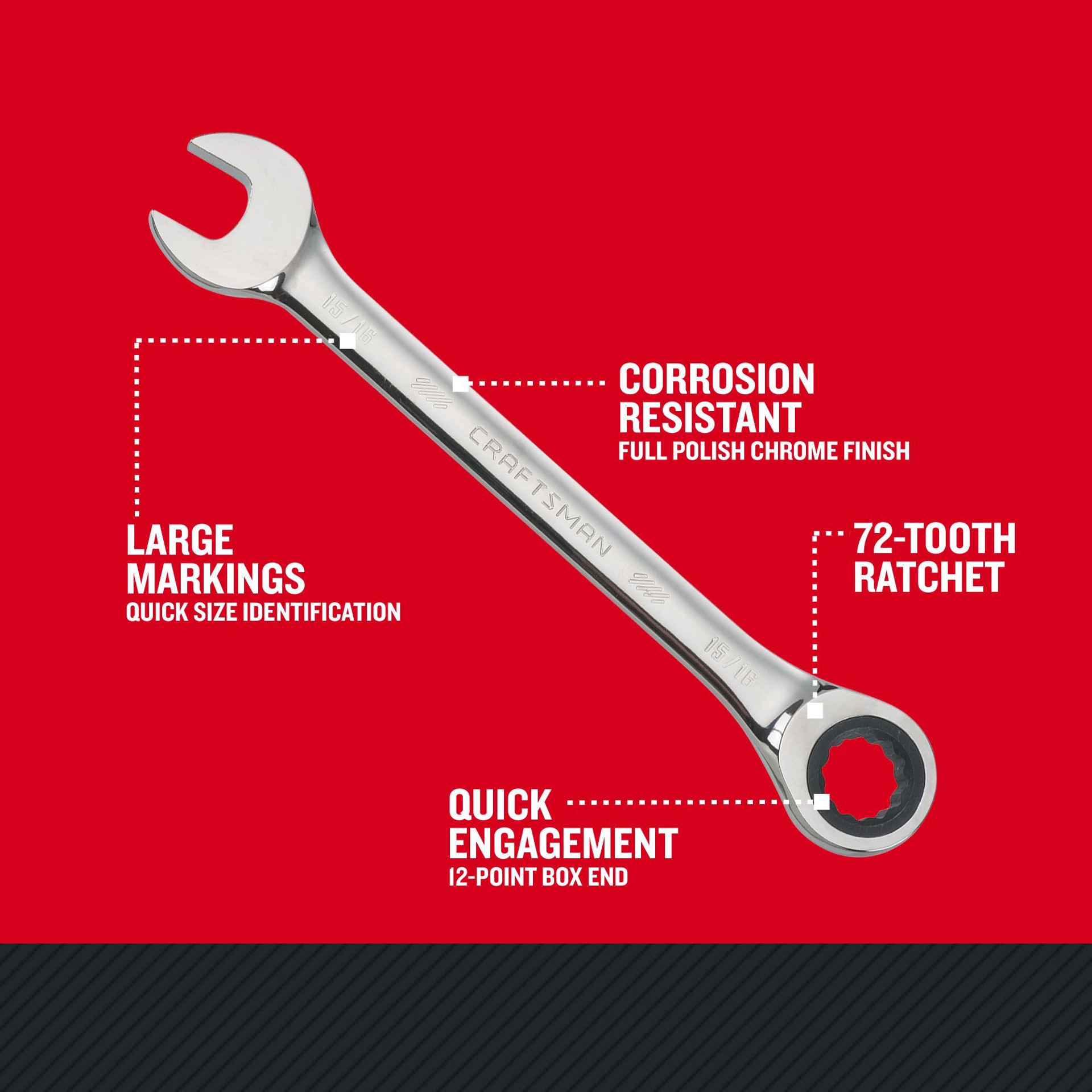 slide 2 of 6, CRAFTSMAN 15/16-in Standard (SAE) Ratchet Wrench, 1 ct