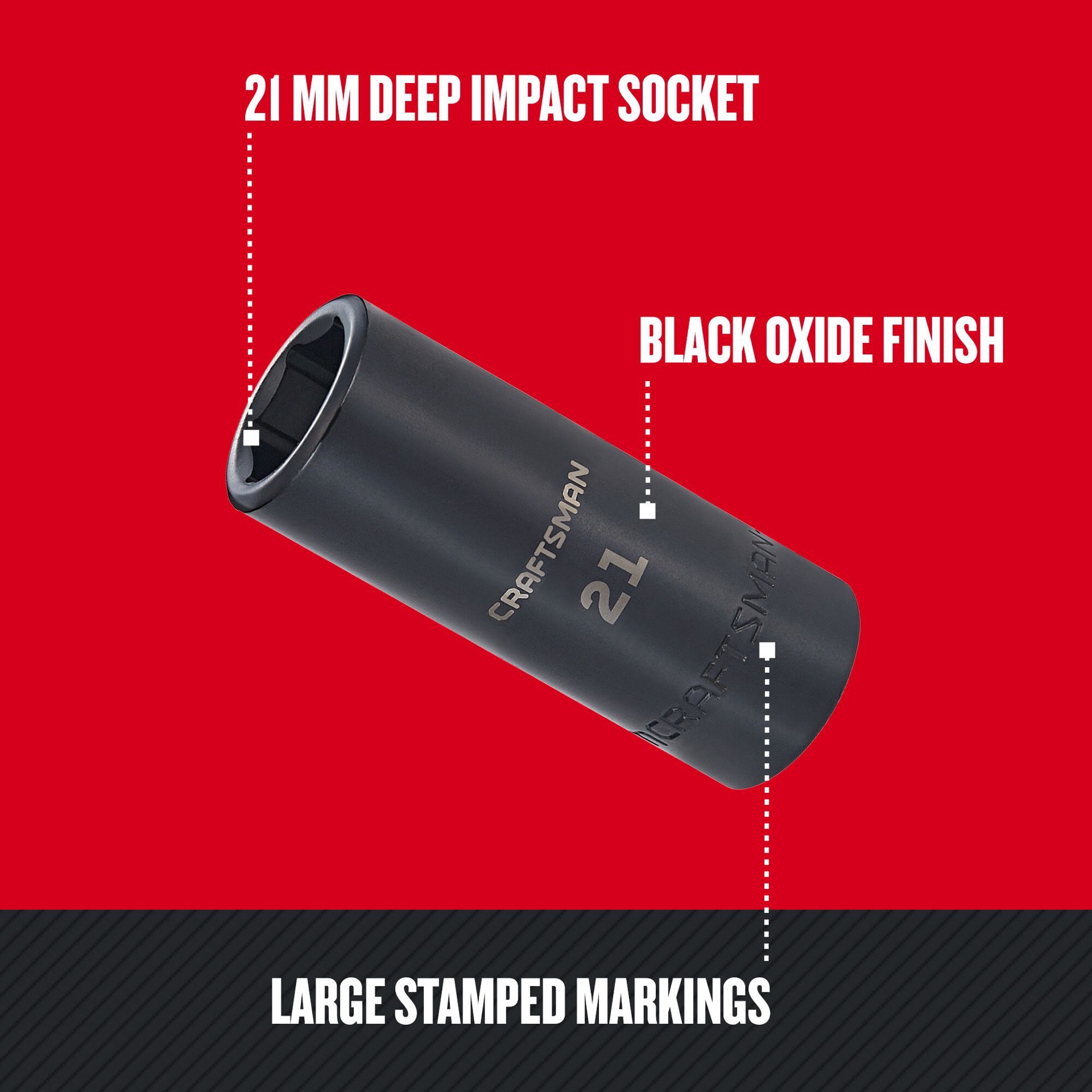 slide 2 of 6, CRAFTSMAN Metric 1/2-in Drive 21mm 6-point Impact Socket Individual, 1 ct