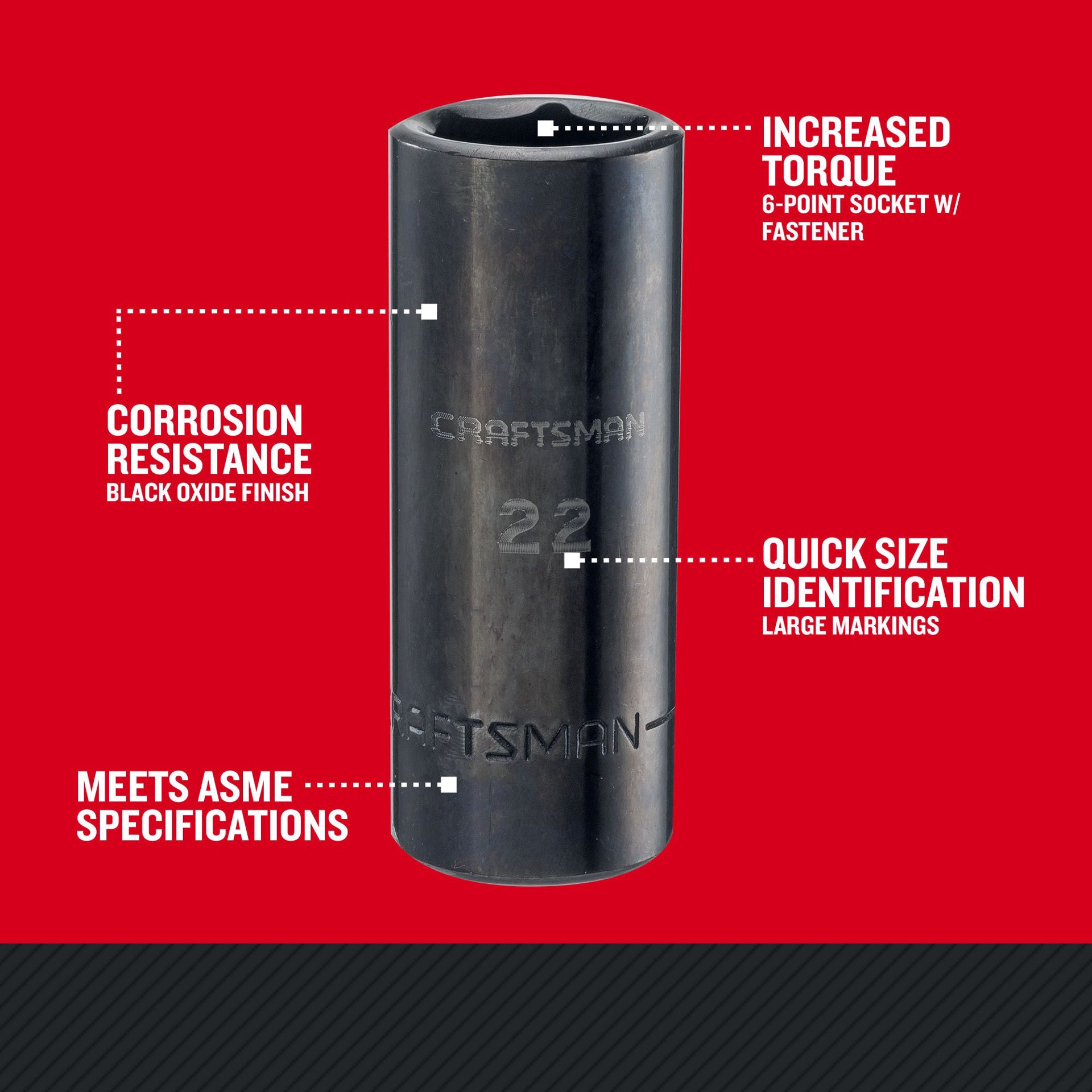 slide 2 of 6, CRAFTSMAN Metric 1/2-in Drive 22mm 6-point Impact Socket Individual, 1 ct