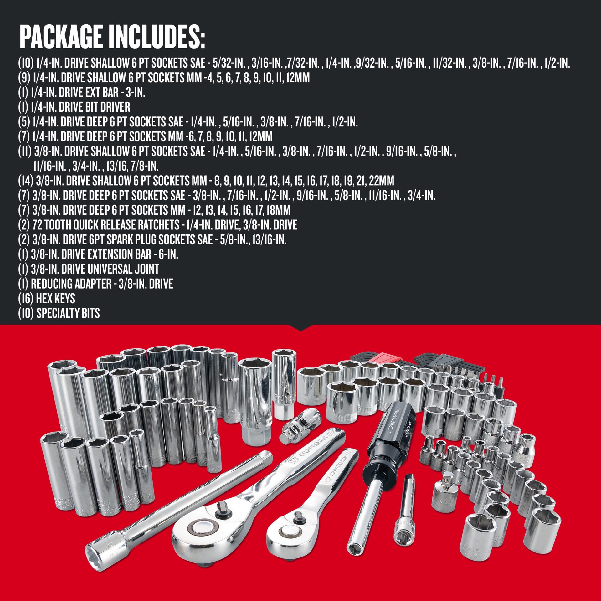 slide 2 of 6, CRAFTSMAN 105 -Piece Standard (SAE) and Metric Mechanics Tool Set with Hard Case, 1 ct