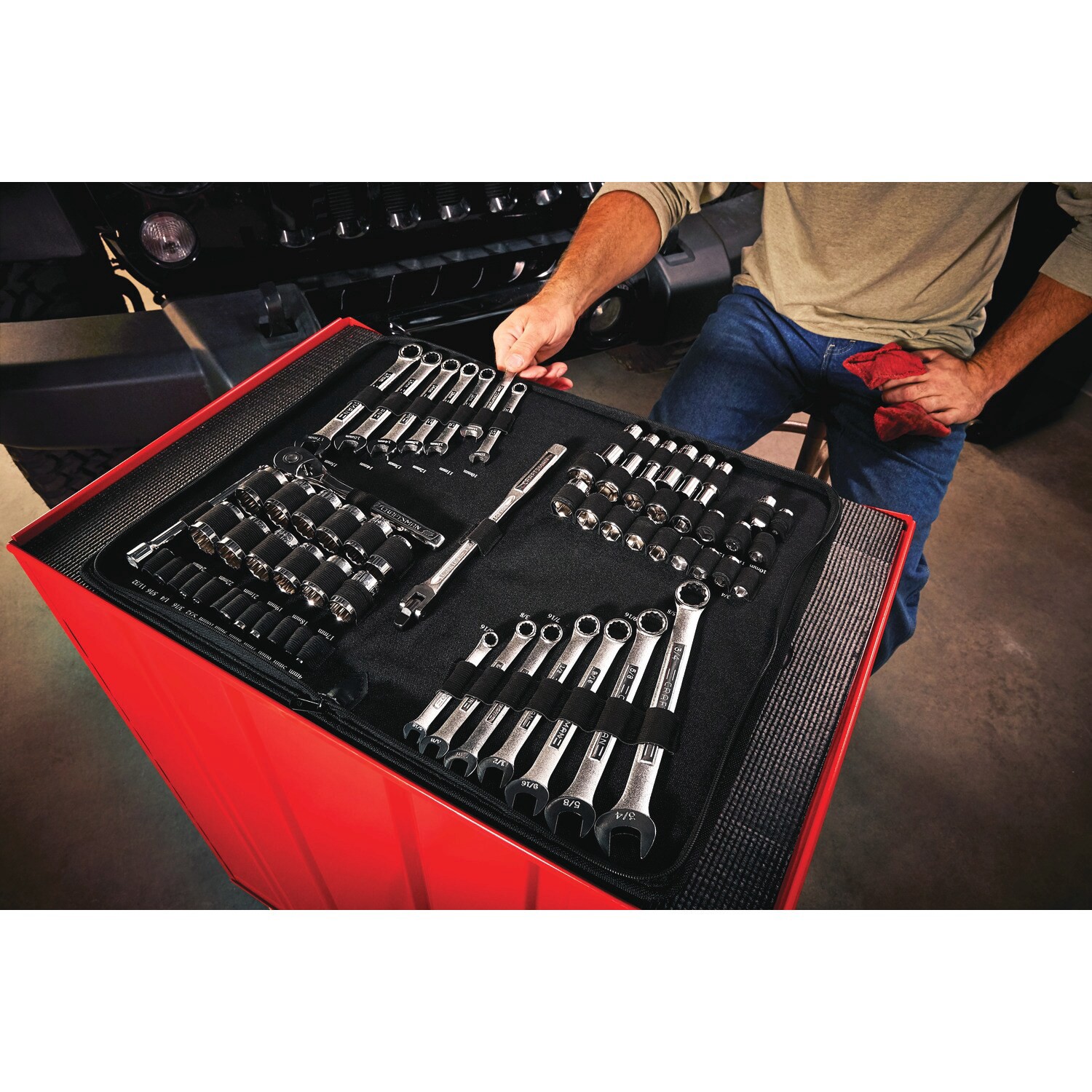 slide 3 of 3, CRAFTSMAN 66 -Piece Standard (SAE) and Metric Mechanics Tool Set with Soft Case, 1 ct