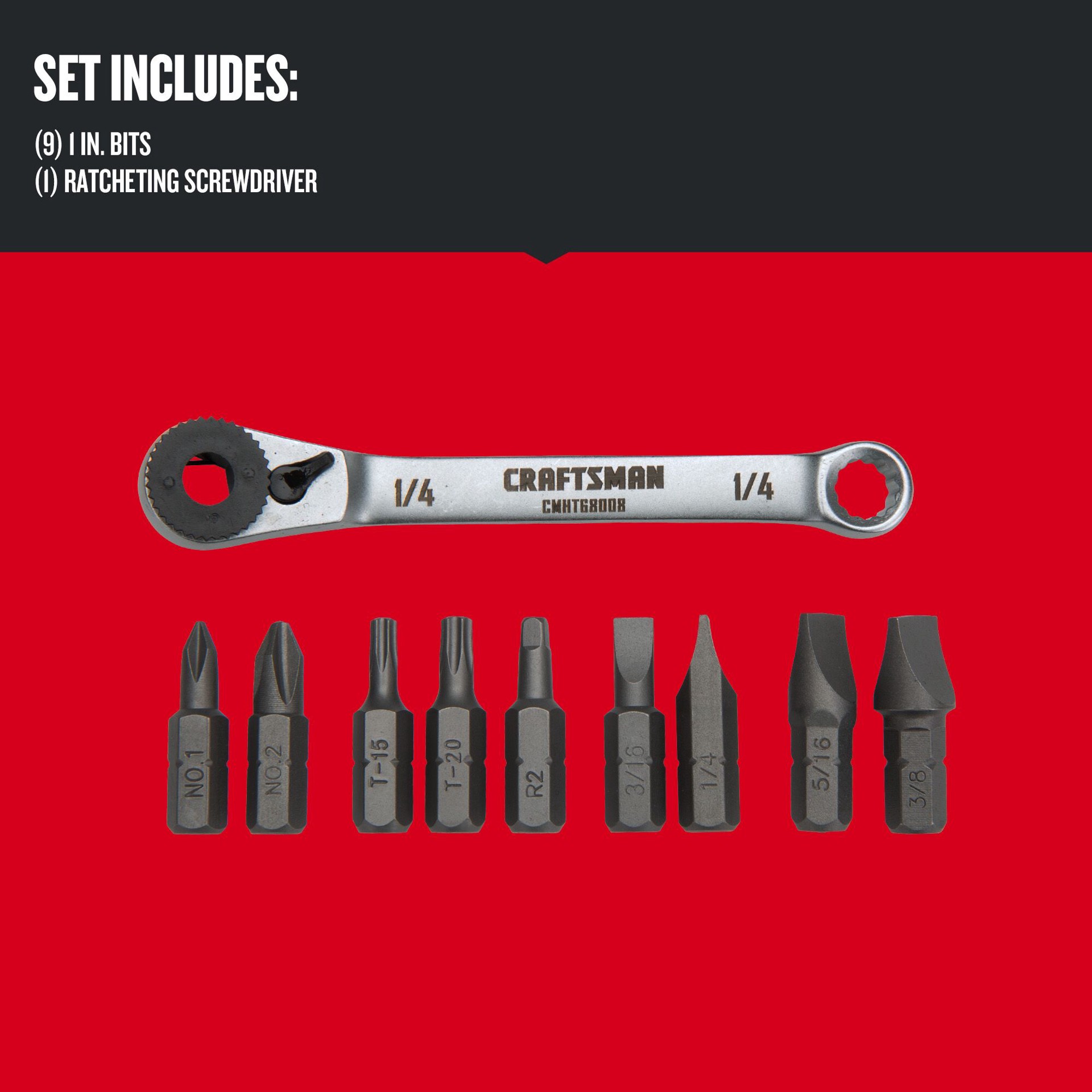 slide 2 of 6, CRAFTSMAN 10 -Piece 3-in Ratcheting Multi-Bit Screwdriver Set, 1 ct