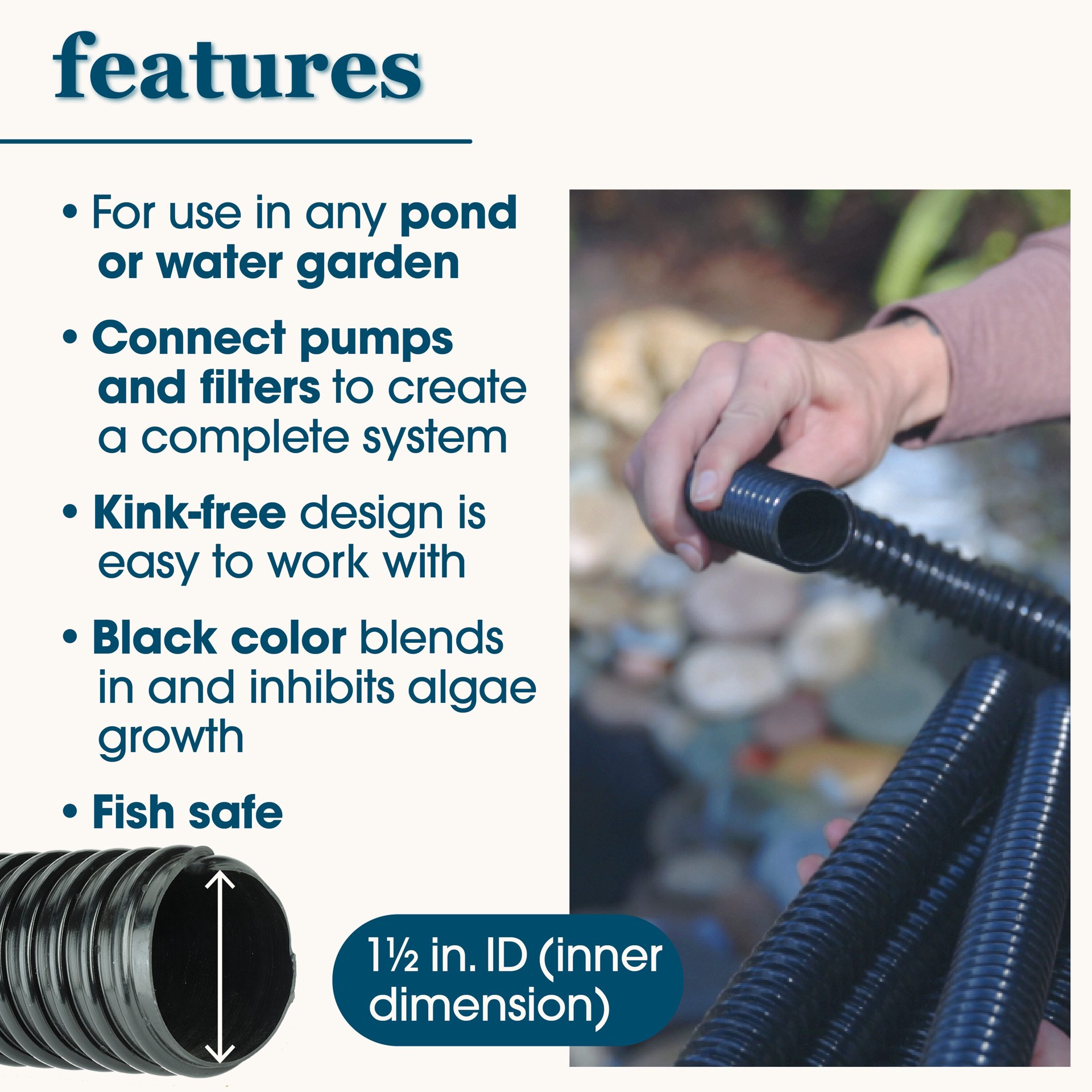 slide 4 of 6, smartpond 1-1/2-in ID 240-in x 1.5-in x 1.5-in Black PVC Pond Tubing, 1 ct