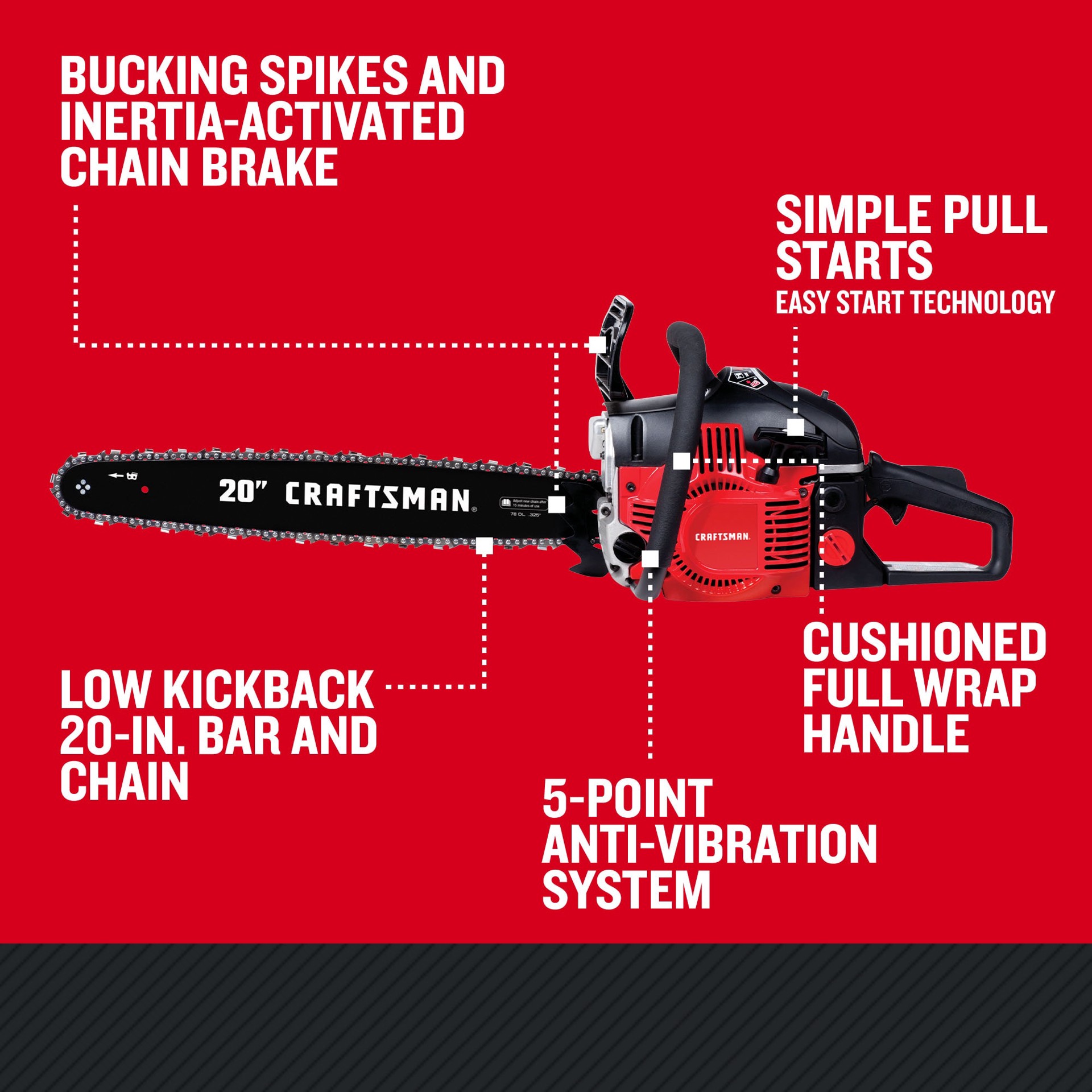 slide 5 of 6, CRAFTSMAN S205 46-cc 2-cycle 20-in Gas Chainsaw, 1 ct