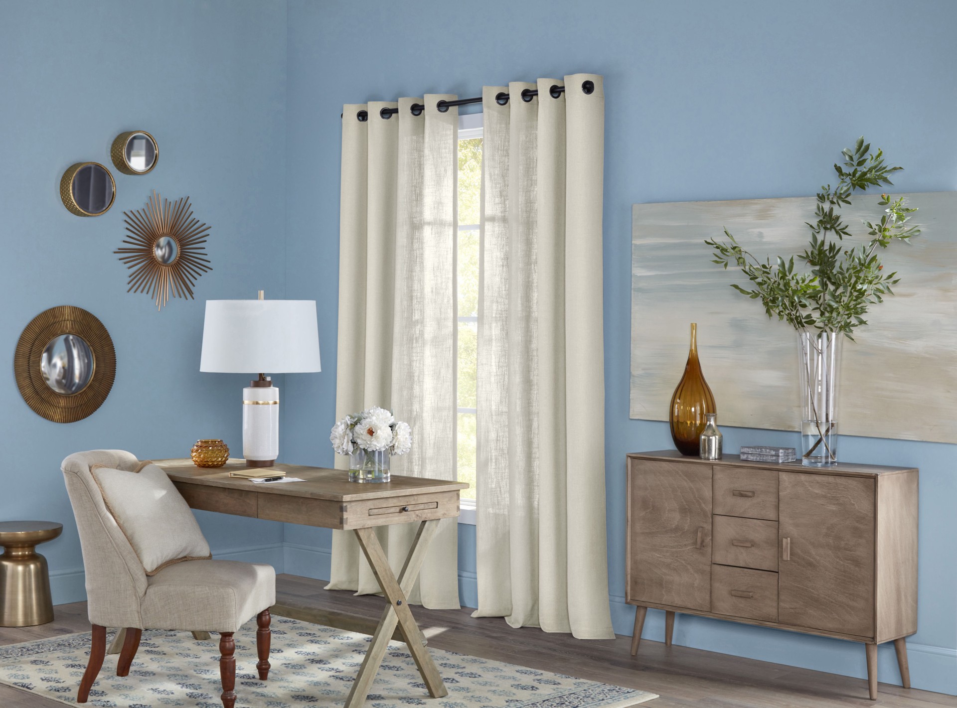 slide 3 of 6, allen + roth 84.0-in Ivory Light filtering Grommet Single curtain panel, 1 ct