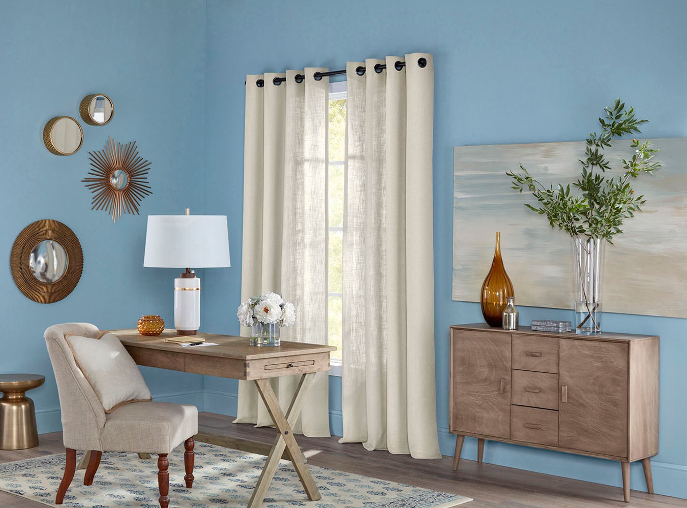 slide 6 of 6, allen + roth 84.0-in Ivory Light filtering Grommet Single curtain panel, 1 ct