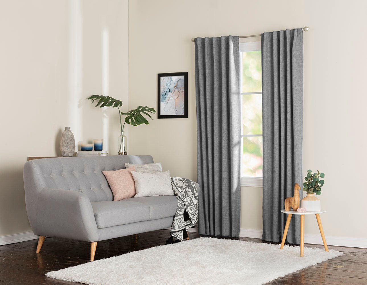 slide 5 of 5, Style Selections 84.0-in Grey Blackout Thermal lined Back tab Single curtain panel, 1 ct