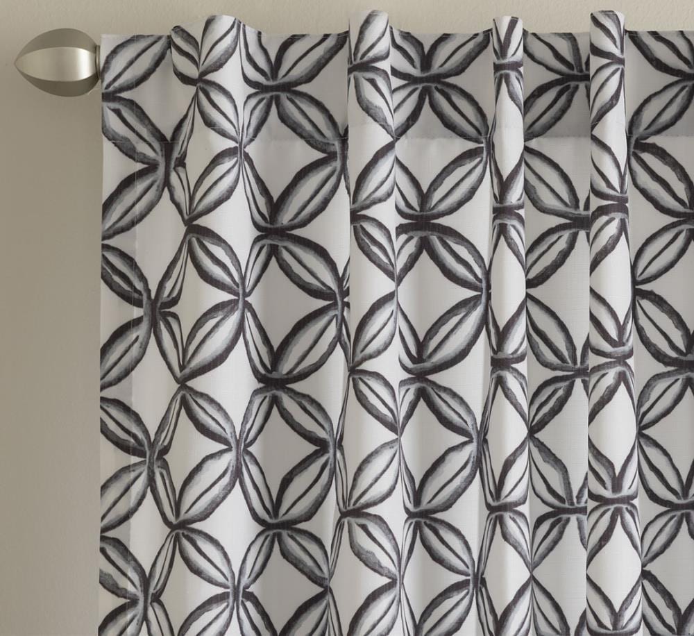 slide 2 of 4, Style Selections 84-in Grey Geometric Blackout Thermal lined Back tab Single curtain panel, 1 ct