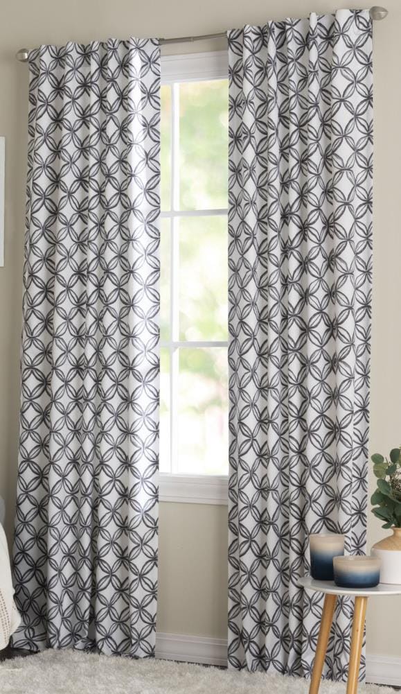slide 1 of 4, Style Selections 84-in Grey Geometric Blackout Thermal lined Back tab Single curtain panel, 1 ct
