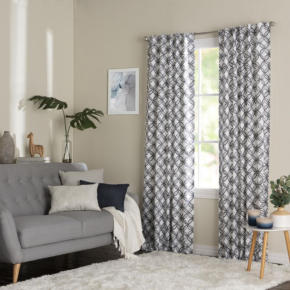 slide 4 of 4, Style Selections 84-in Grey Geometric Blackout Thermal lined Back tab Single curtain panel, 1 ct
