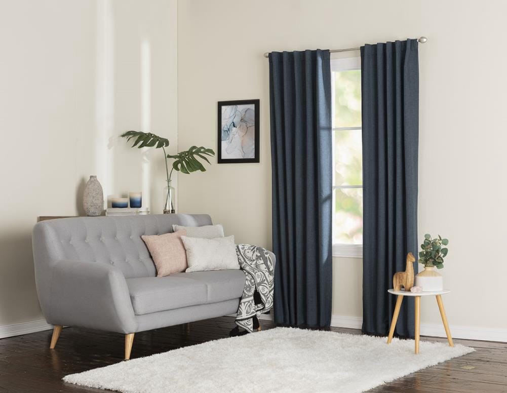 slide 4 of 4, LIVING LOGIC 84.0000-in Midnight Blackout Thermal lined Back tab Single curtain panel, 1 ct
