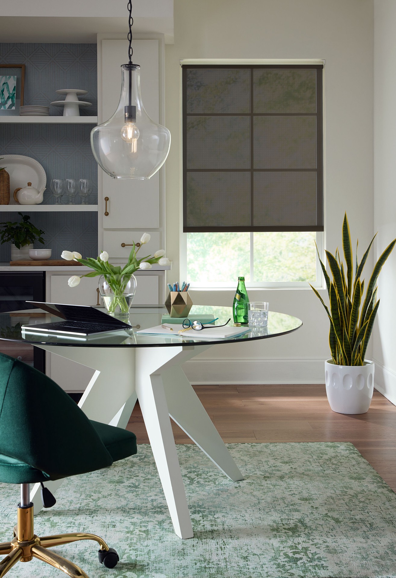 slide 5 of 6, LEVOLOR 55-in x 72-in Mocha Light Filtering Cordless Solar Roller shade, 1 ct