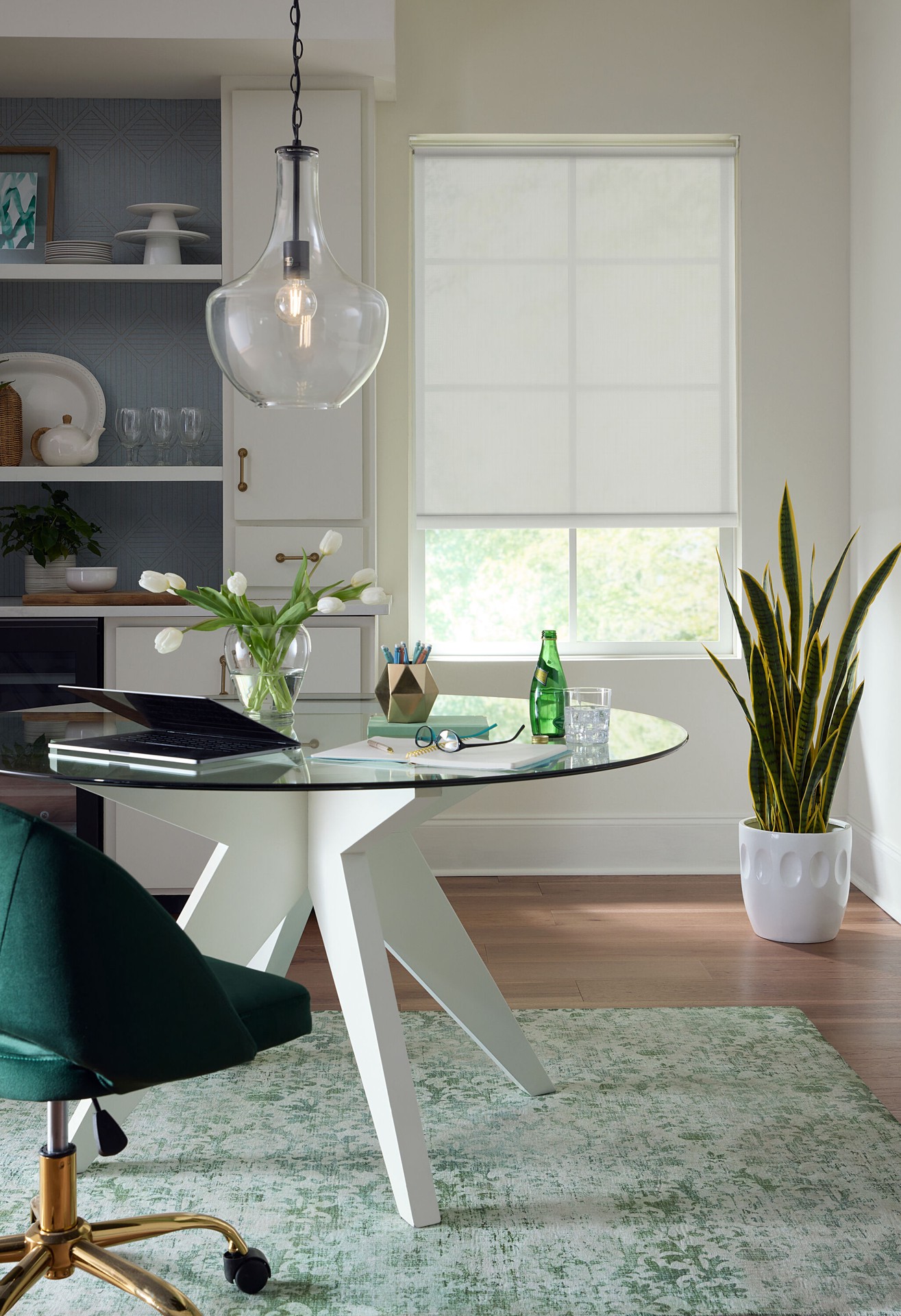 slide 5 of 6, LEVOLOR 55-in x 72-in Shadow Light Filtering Cordless Solar Roller Shade, 1 ct