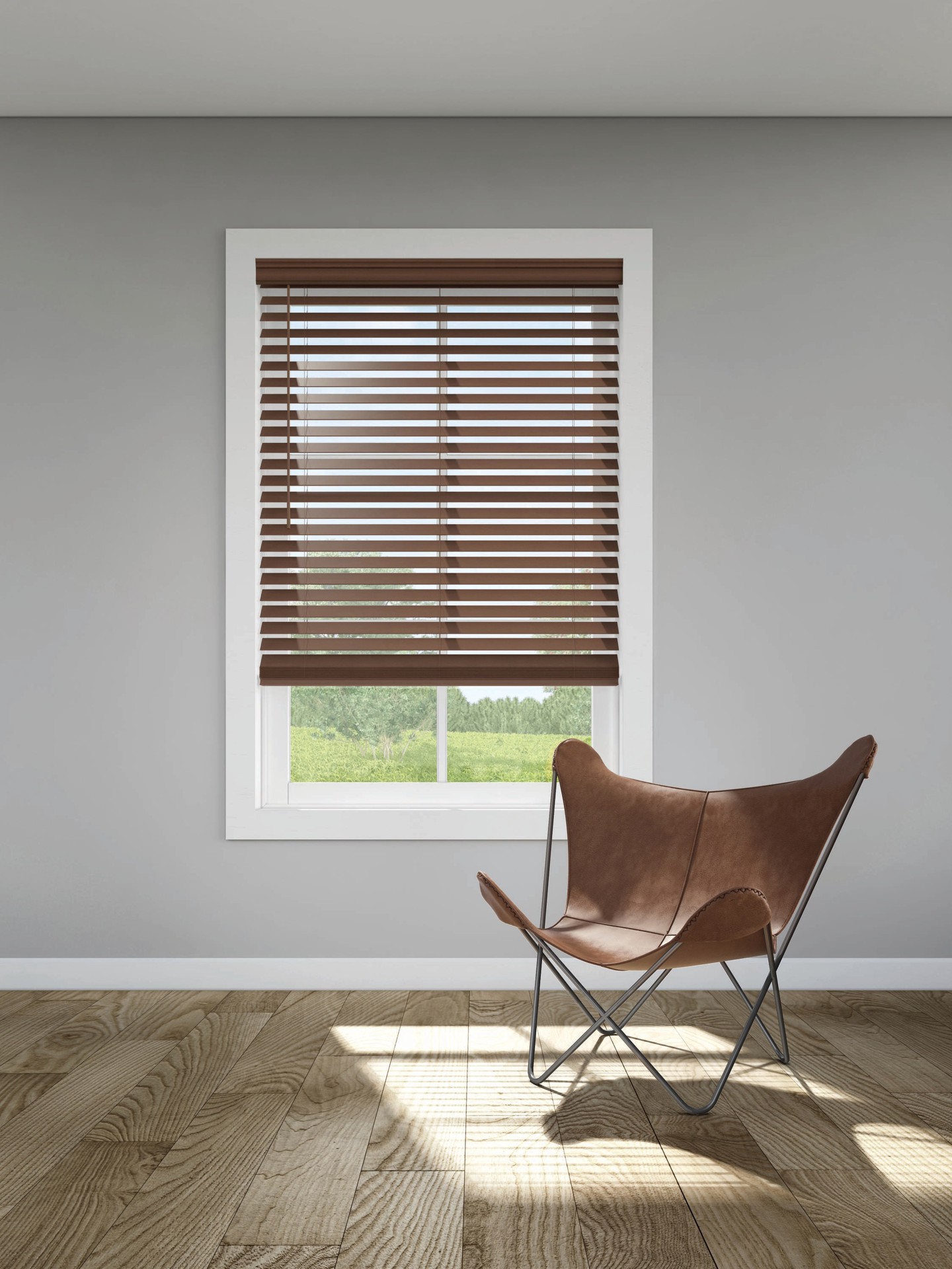 slide 3 of 6, LEVOLOR Trim+Go 2.5-in Slat Width 52-in x 72-in Cordless Walnut Faux Wood Room Darkening Horizontal Blinds, 1 ct