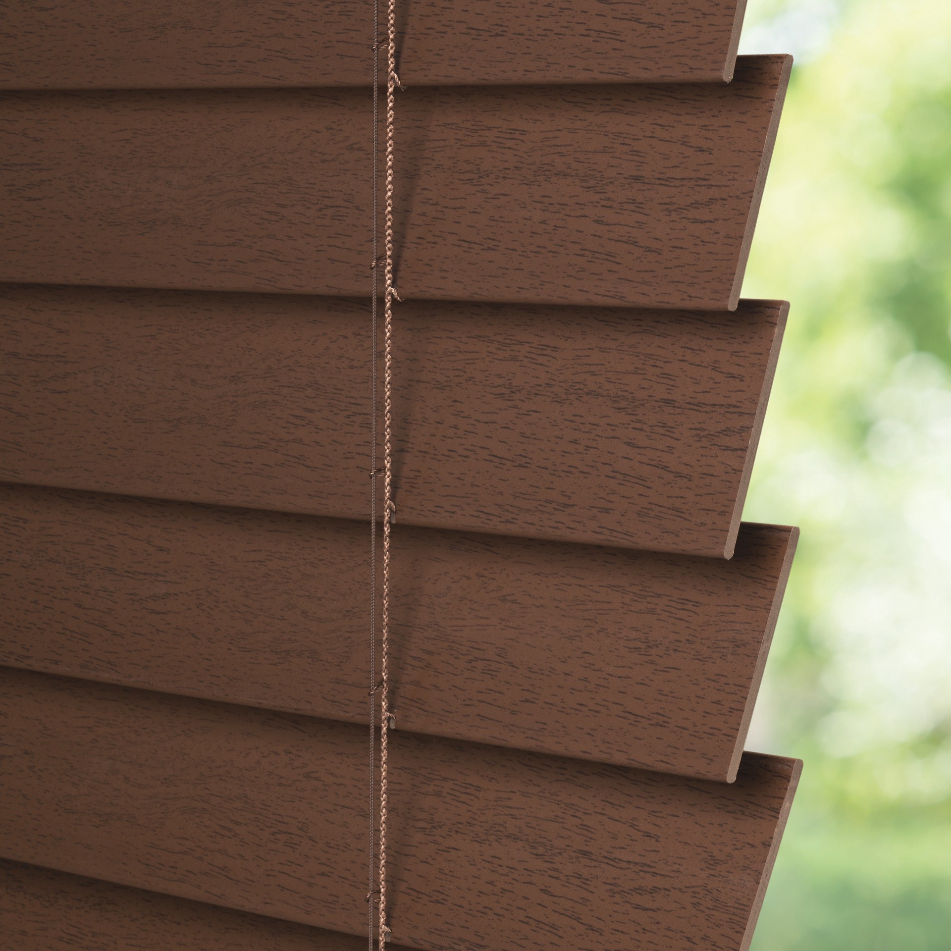 slide 6 of 6, LEVOLOR Trim+Go 2.5-in Slat Width 52-in x 72-in Cordless Walnut Faux Wood Room Darkening Horizontal Blinds, 1 ct