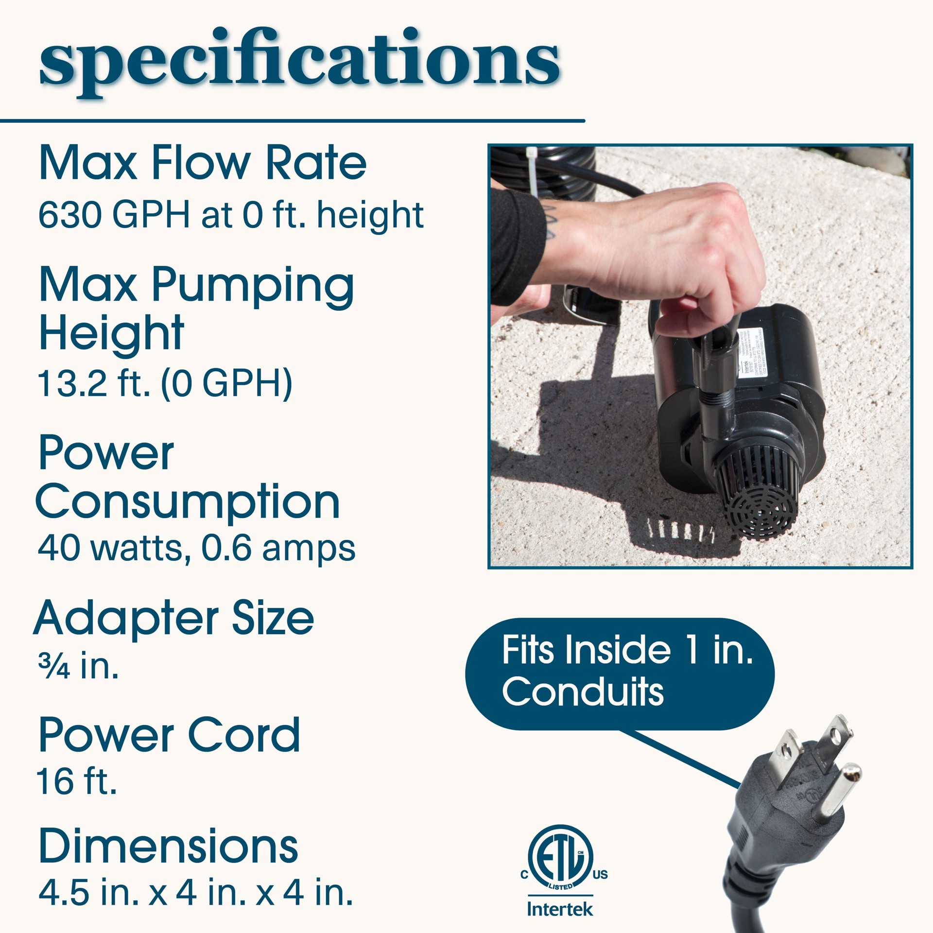 slide 4 of 6, smartpond 630 -GPH Submersible Corded Electric Pond Pump, 1 ct