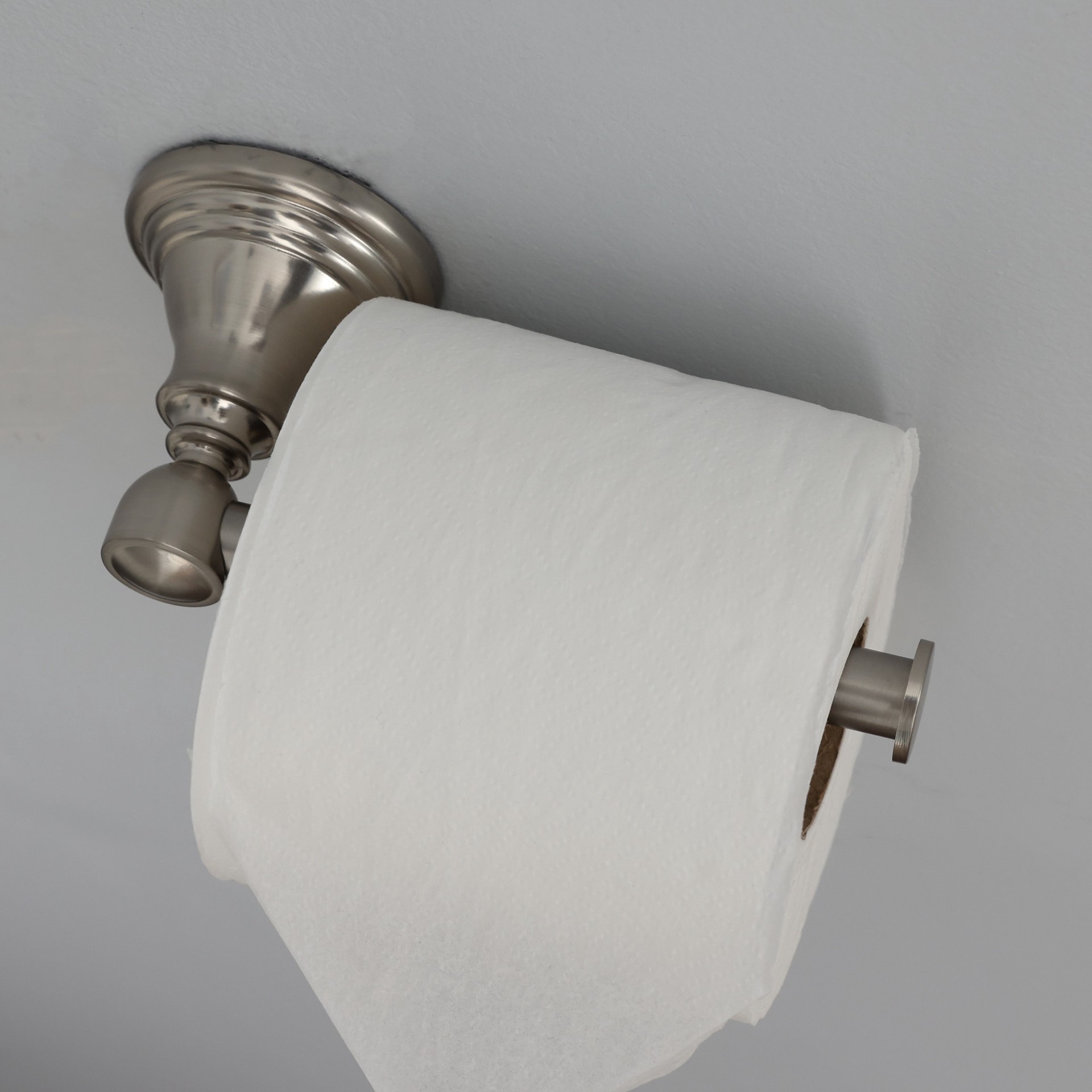slide 5 of 6, allen + roth Jordon Brushed Nickel Wall mount Single post Toilet Paper Holder 1 -Rolls, 1 ct