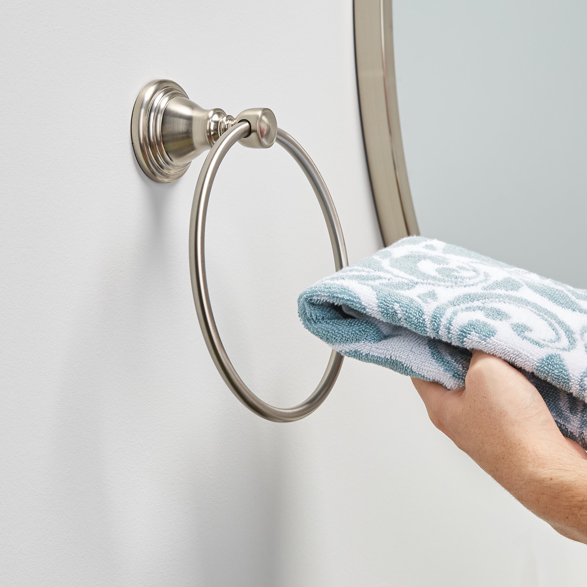 slide 4 of 6, allen + roth Jordon Brushed Nickel Wall mount Single Towel Ring, 1 ct